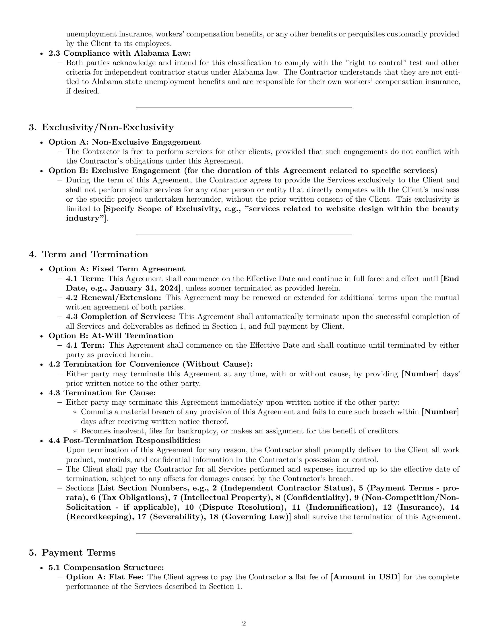 Preview page 2 of Pro Alabama independent contractor agreement template