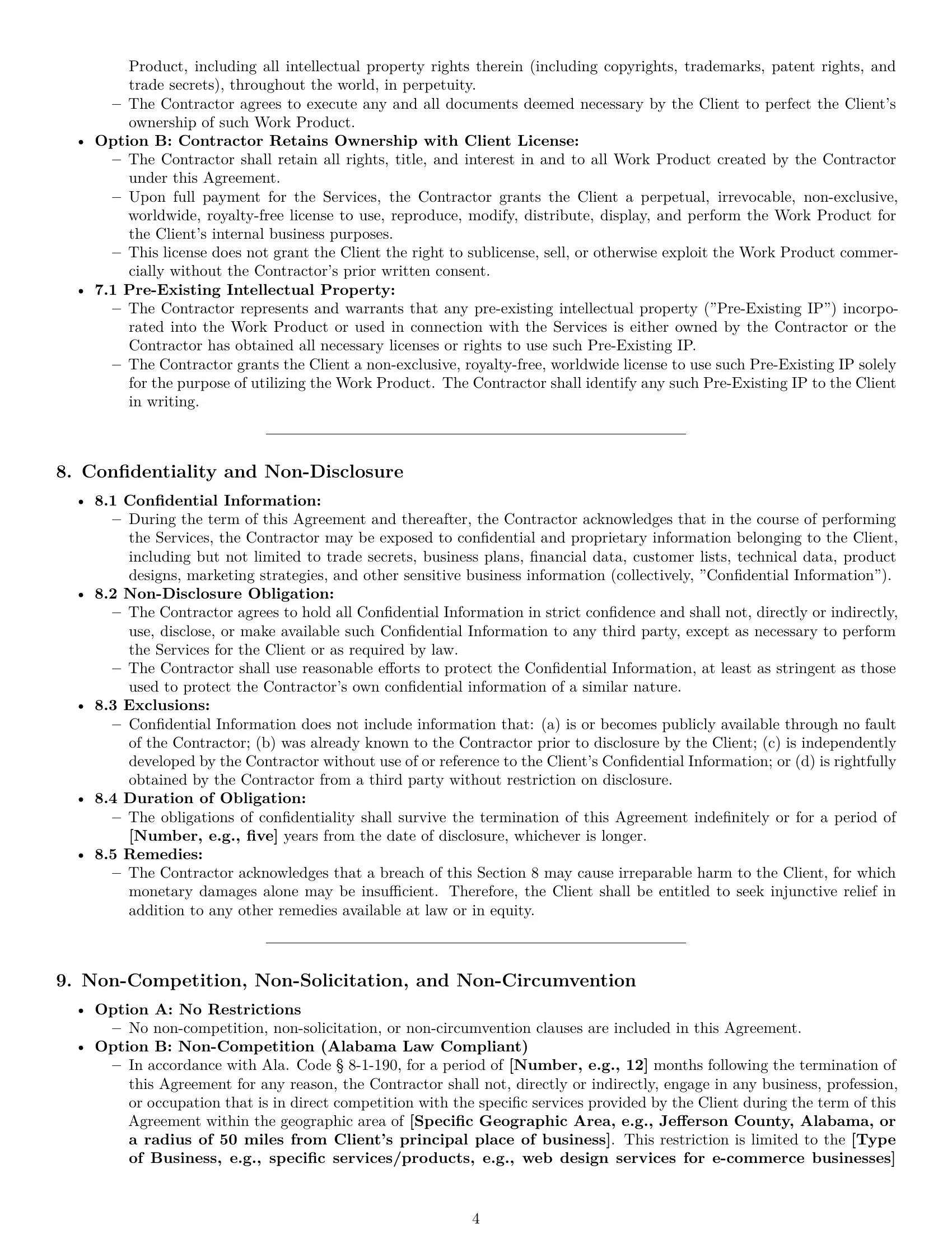 Preview page 4 of Pro Alabama independent contractor agreement template
