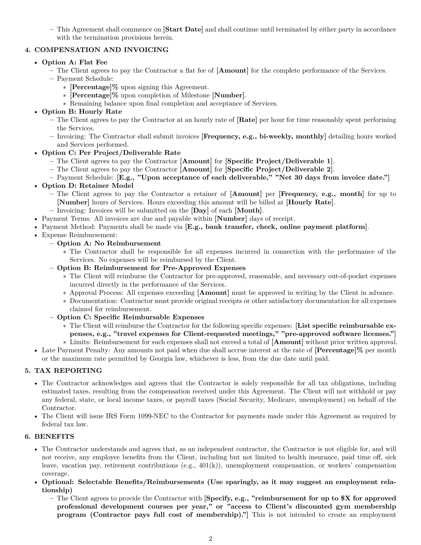 Preview page 2 of Pro Georgia independent contractor agreement template