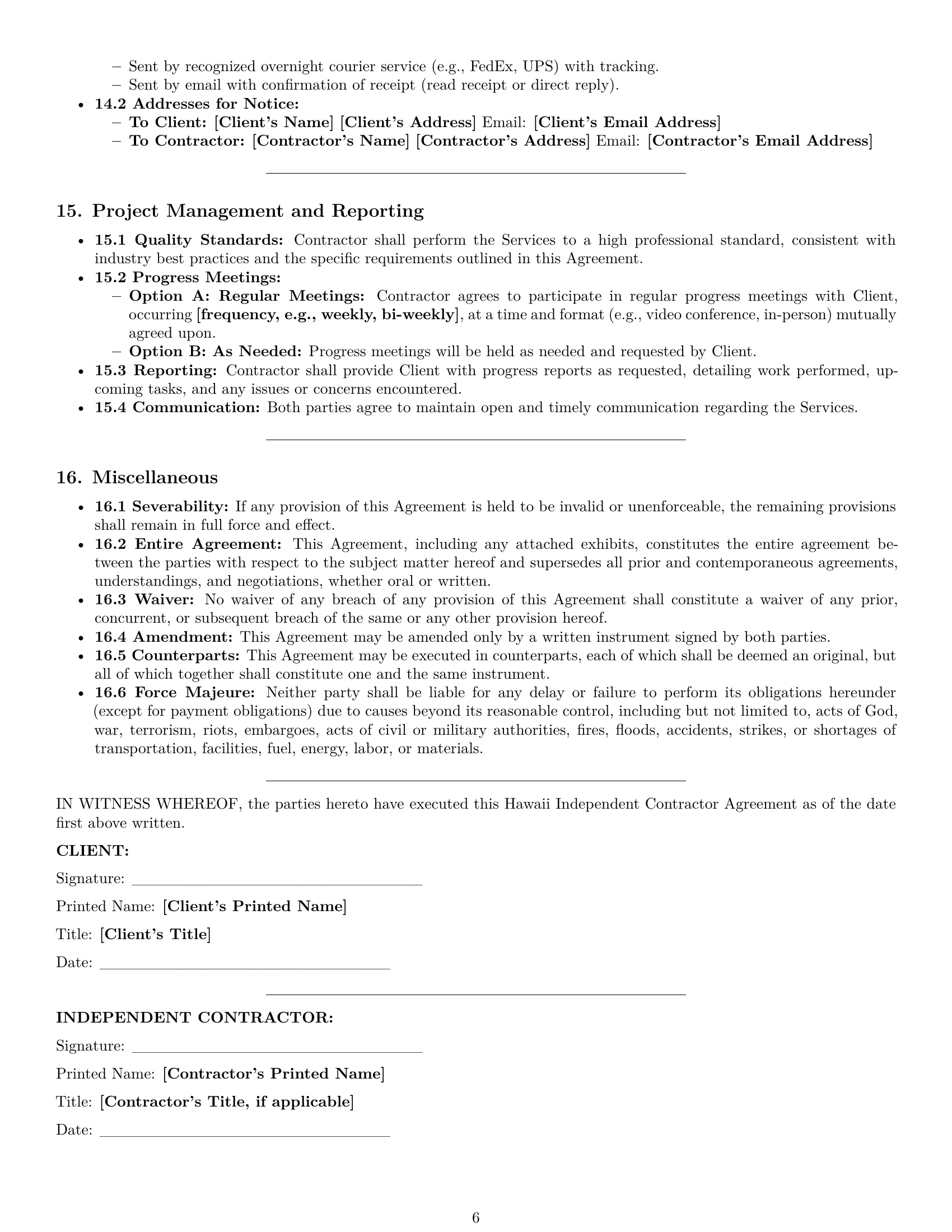 Preview page 6 of Pro Hawaii independent contractor agreement template