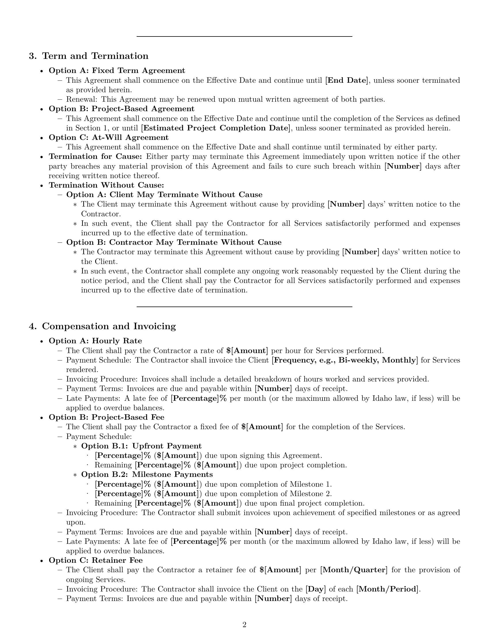 Preview page 2 of Pro Idaho independent contractor agreement template