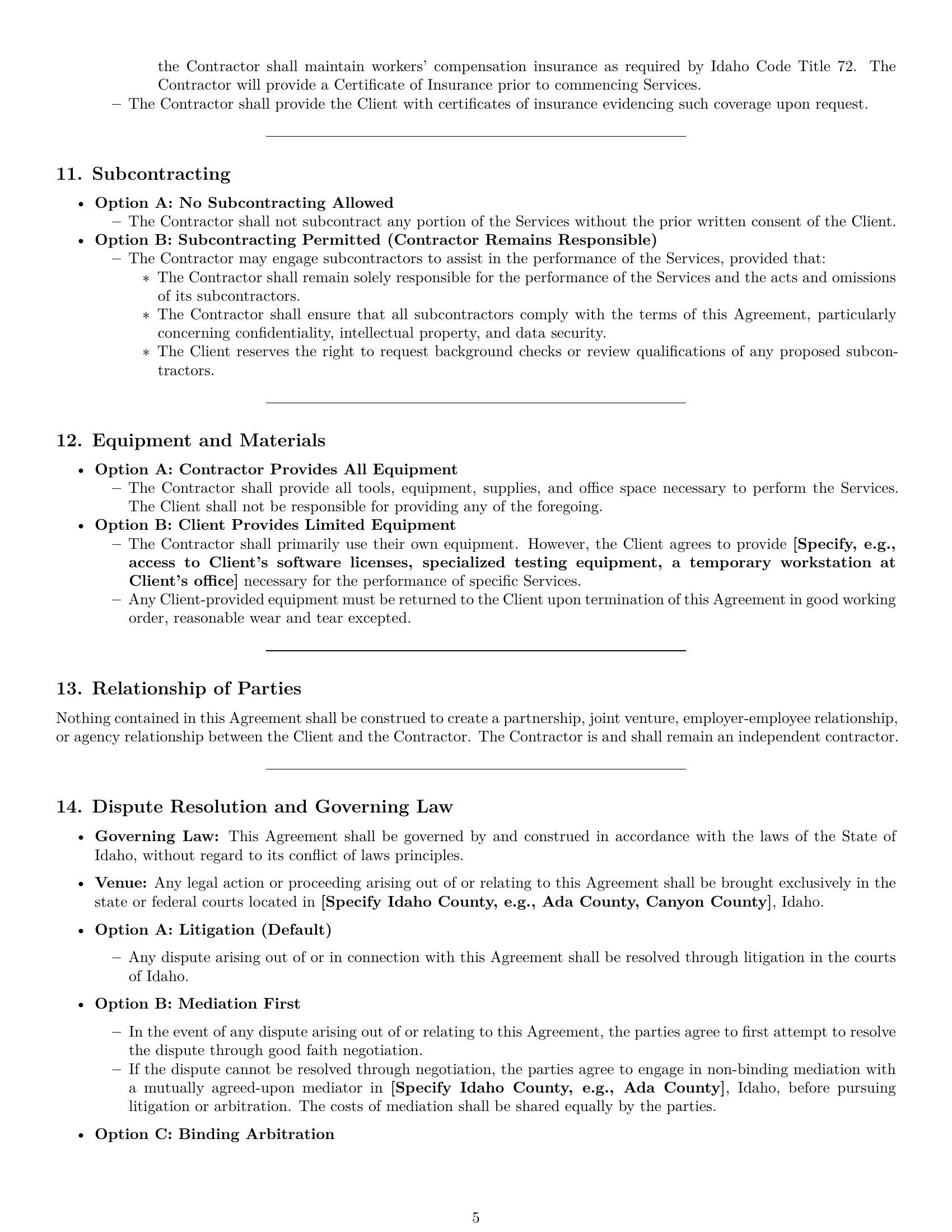 Preview page 5 of Pro Idaho independent contractor agreement template