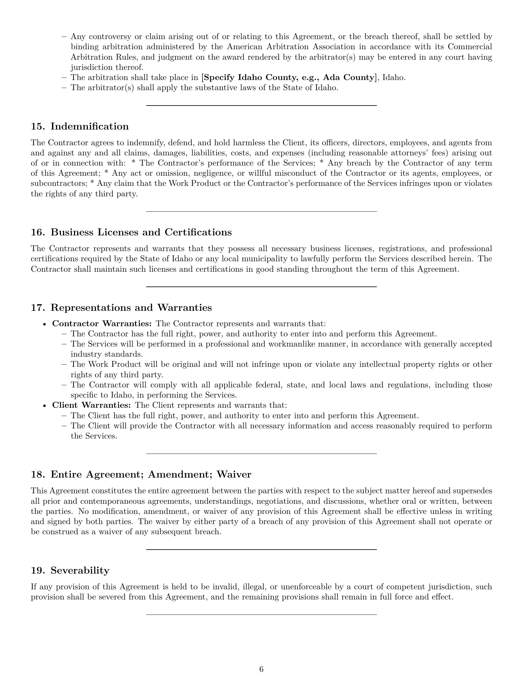 Preview page 6 of Pro Idaho independent contractor agreement template