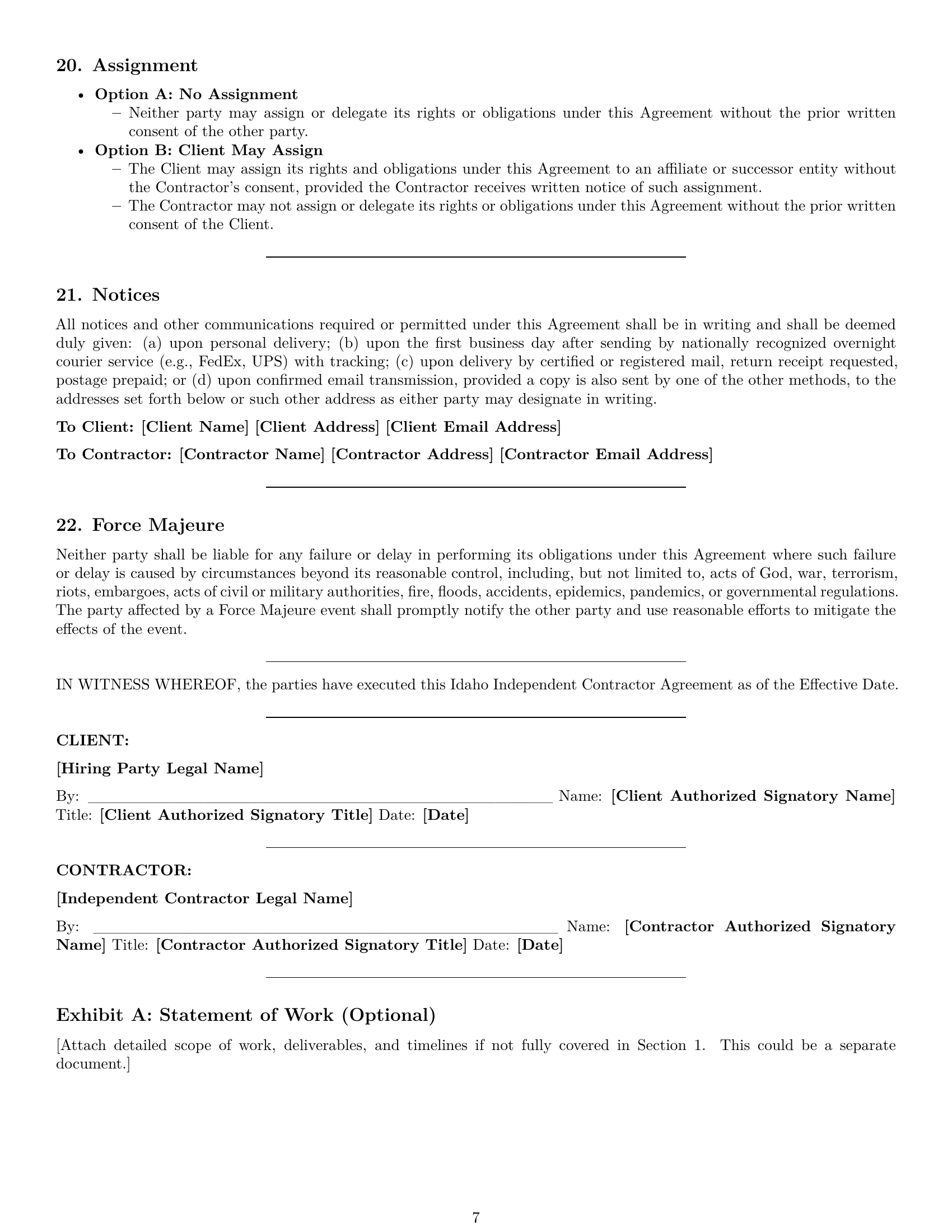 Preview page 7 of Pro Idaho independent contractor agreement template