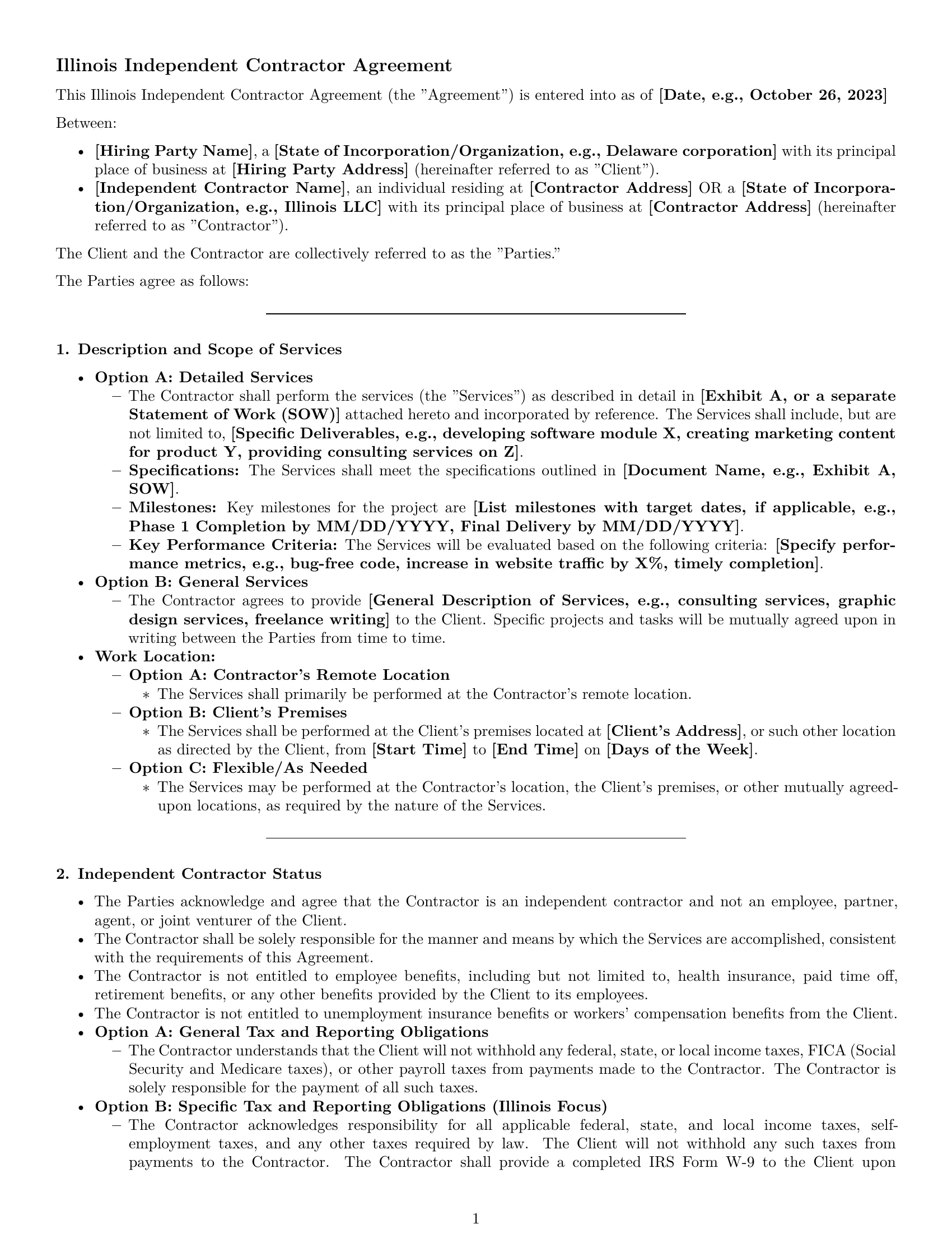 Preview page 1 of Pro Illinois independent contractor agreement template