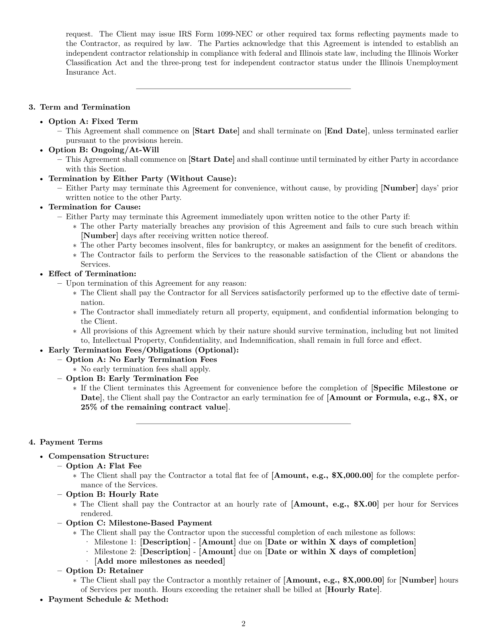 Preview page 2 of Pro Illinois independent contractor agreement template