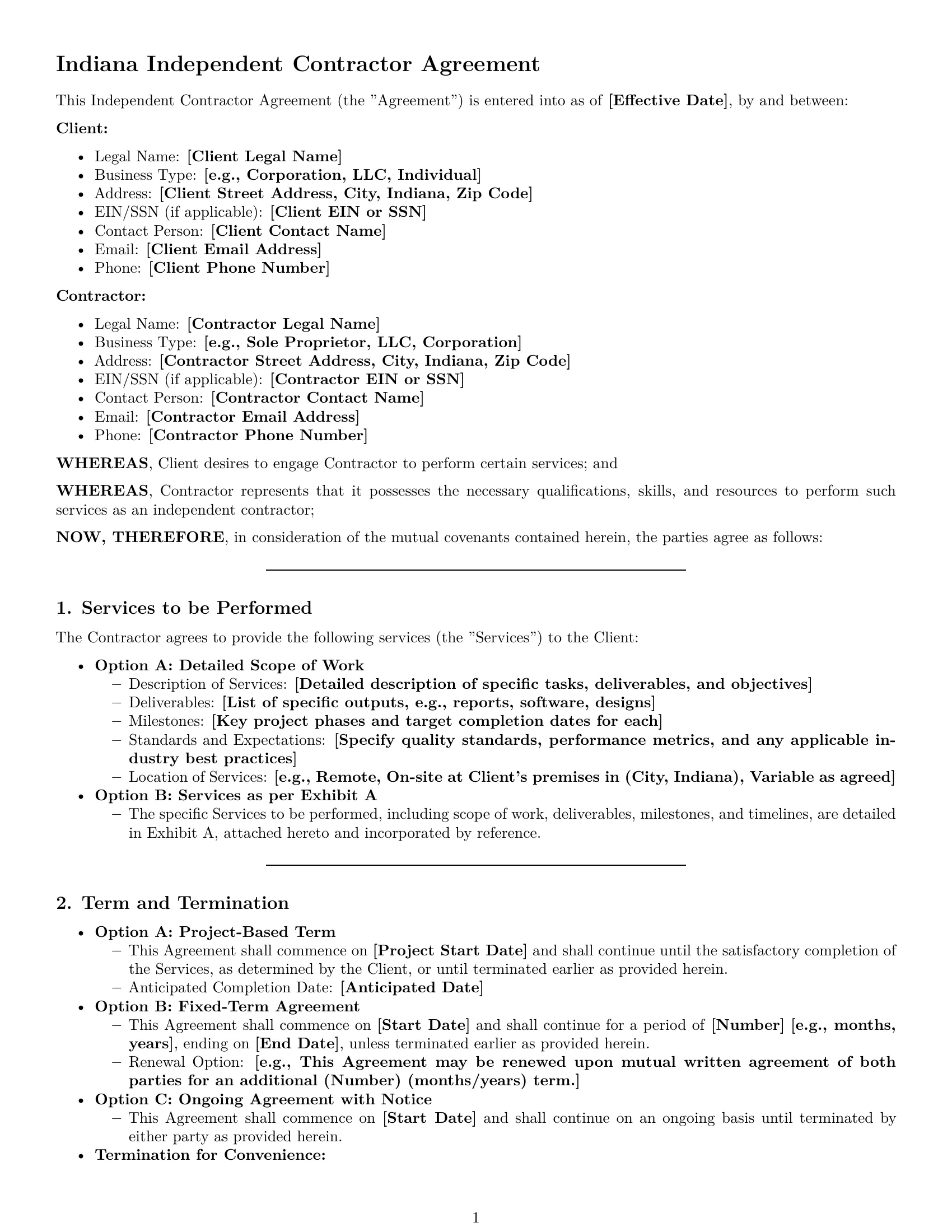 Preview page 1 of Pro Indiana independent contractor agreement template