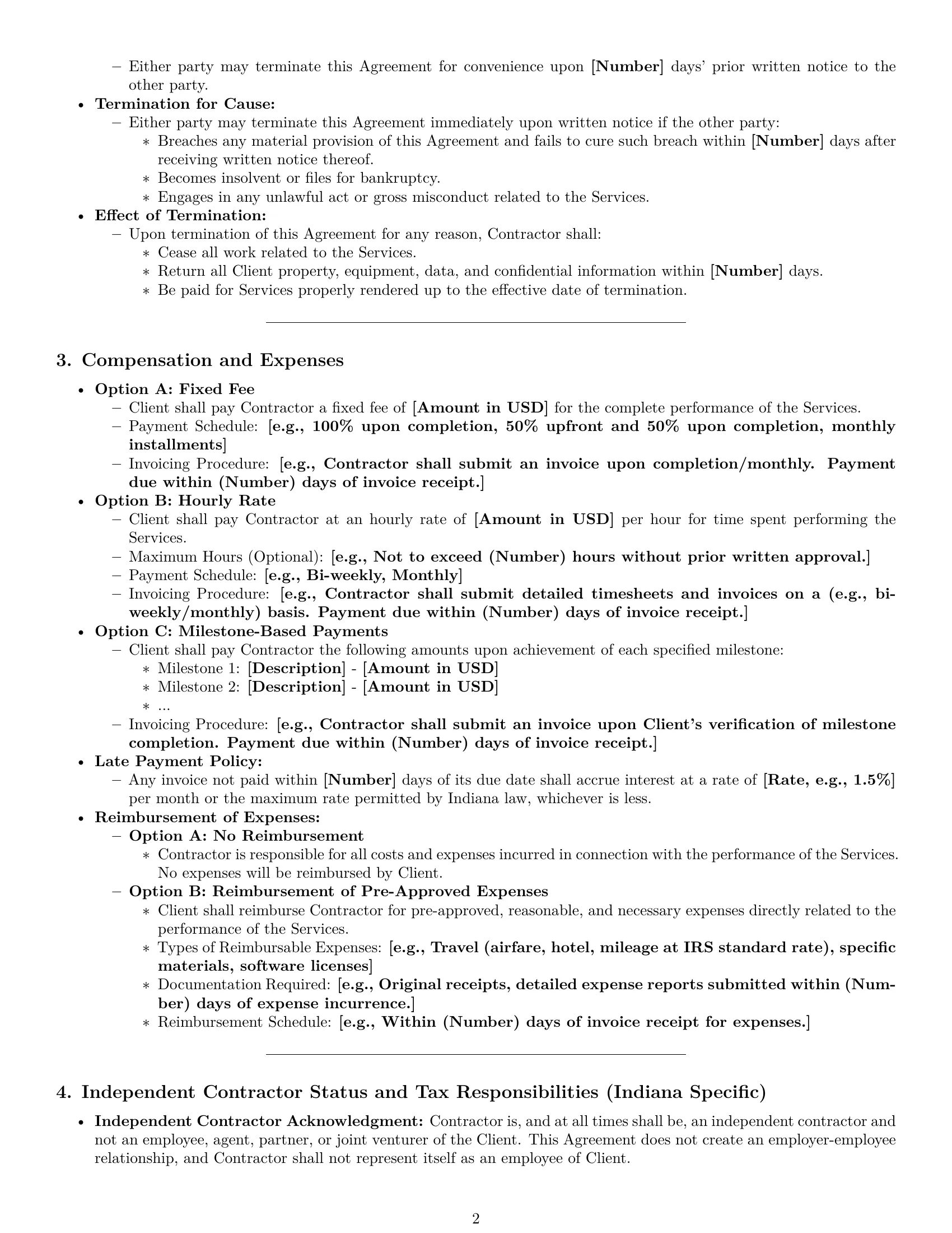 Preview page 2 of Pro Indiana independent contractor agreement template