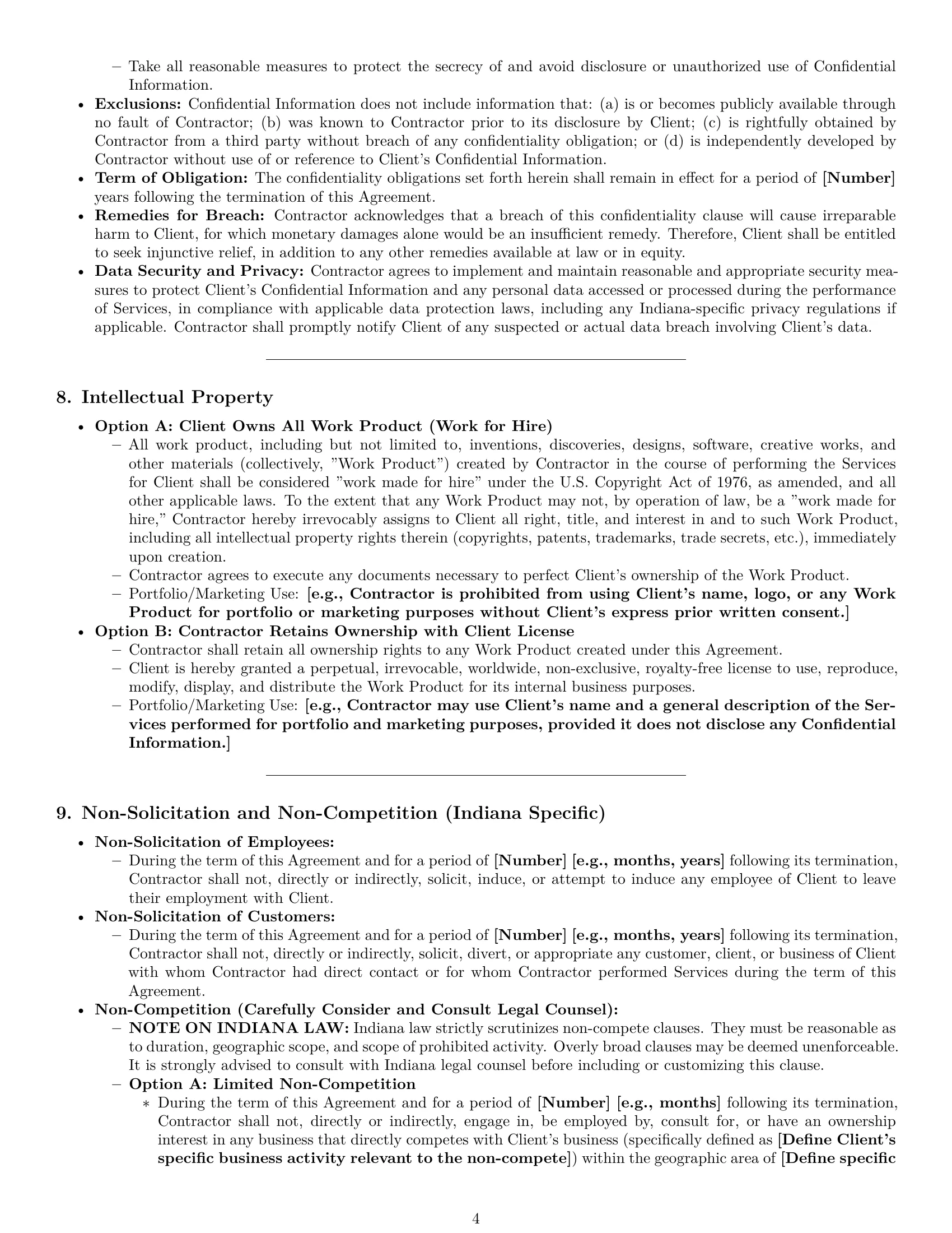 Preview page 4 of Pro Indiana independent contractor agreement template