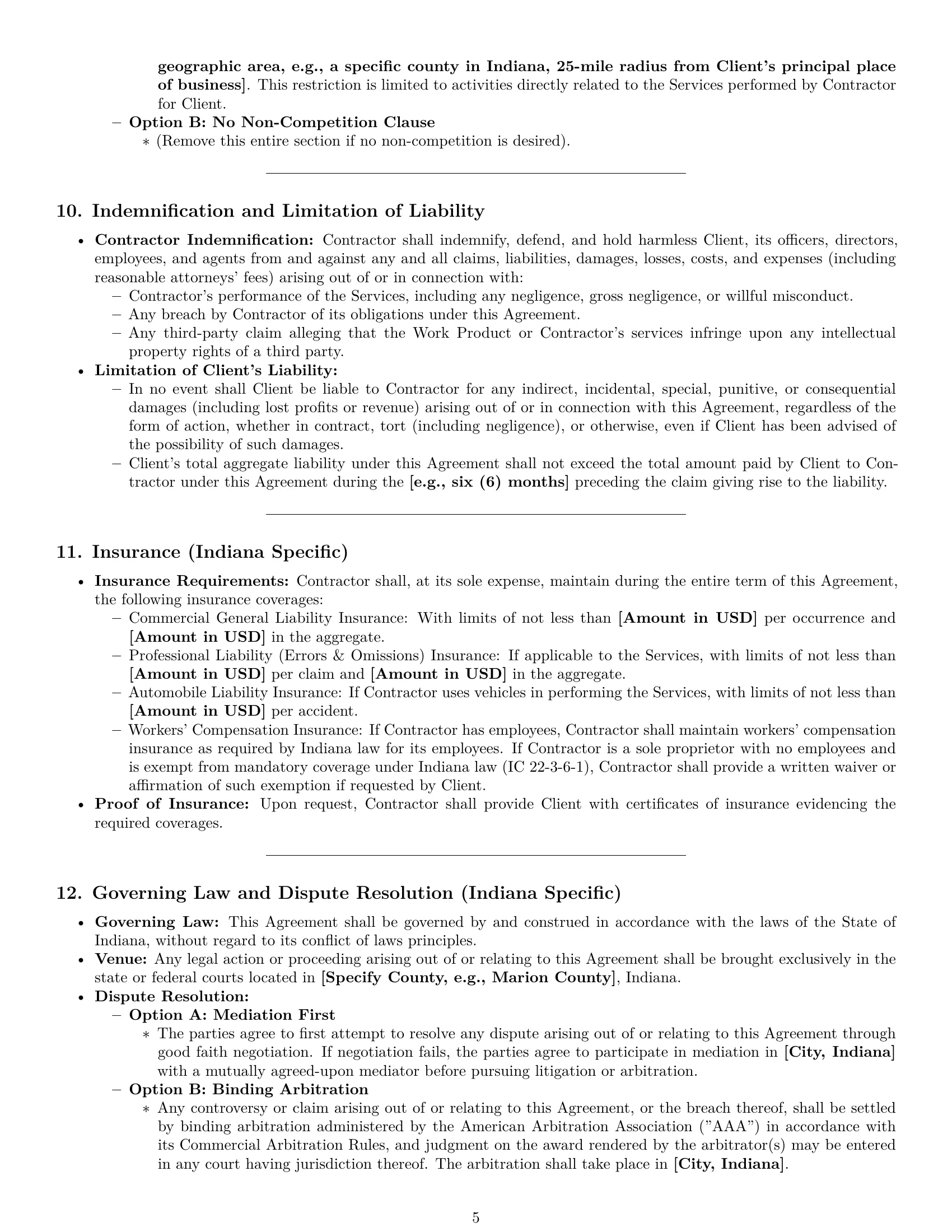 Preview page 5 of Pro Indiana independent contractor agreement template