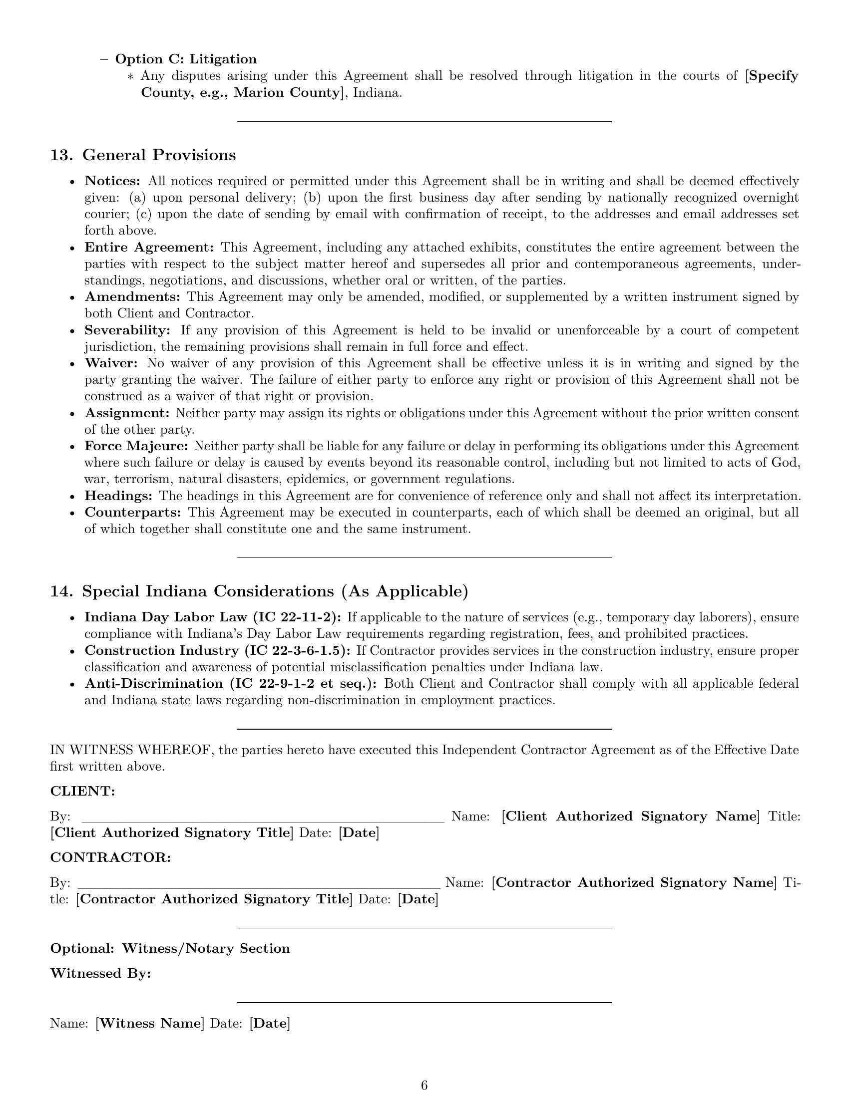 Preview page 6 of Pro Indiana independent contractor agreement template