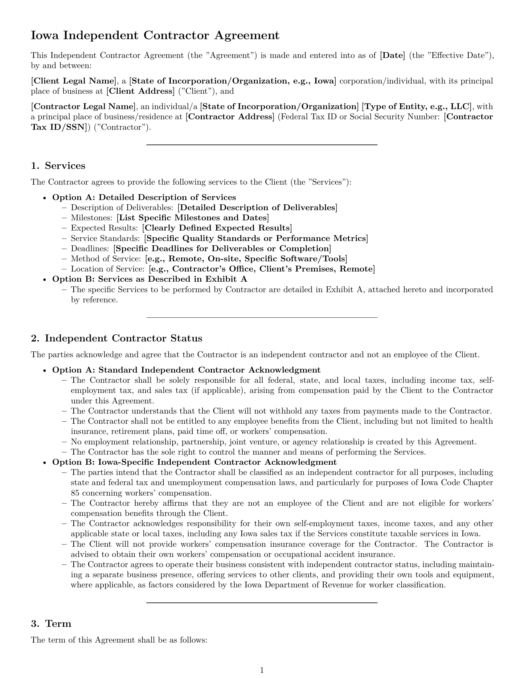 Preview page 1 of Pro Iowa independent contractor agreement template