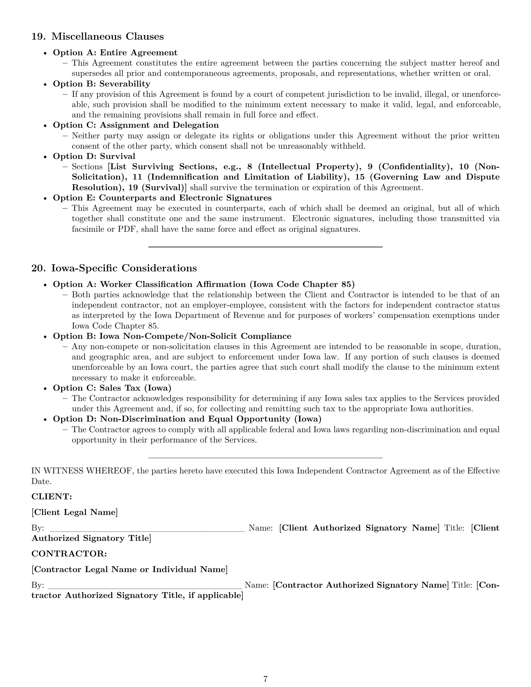 Preview page 7 of Pro Iowa independent contractor agreement template