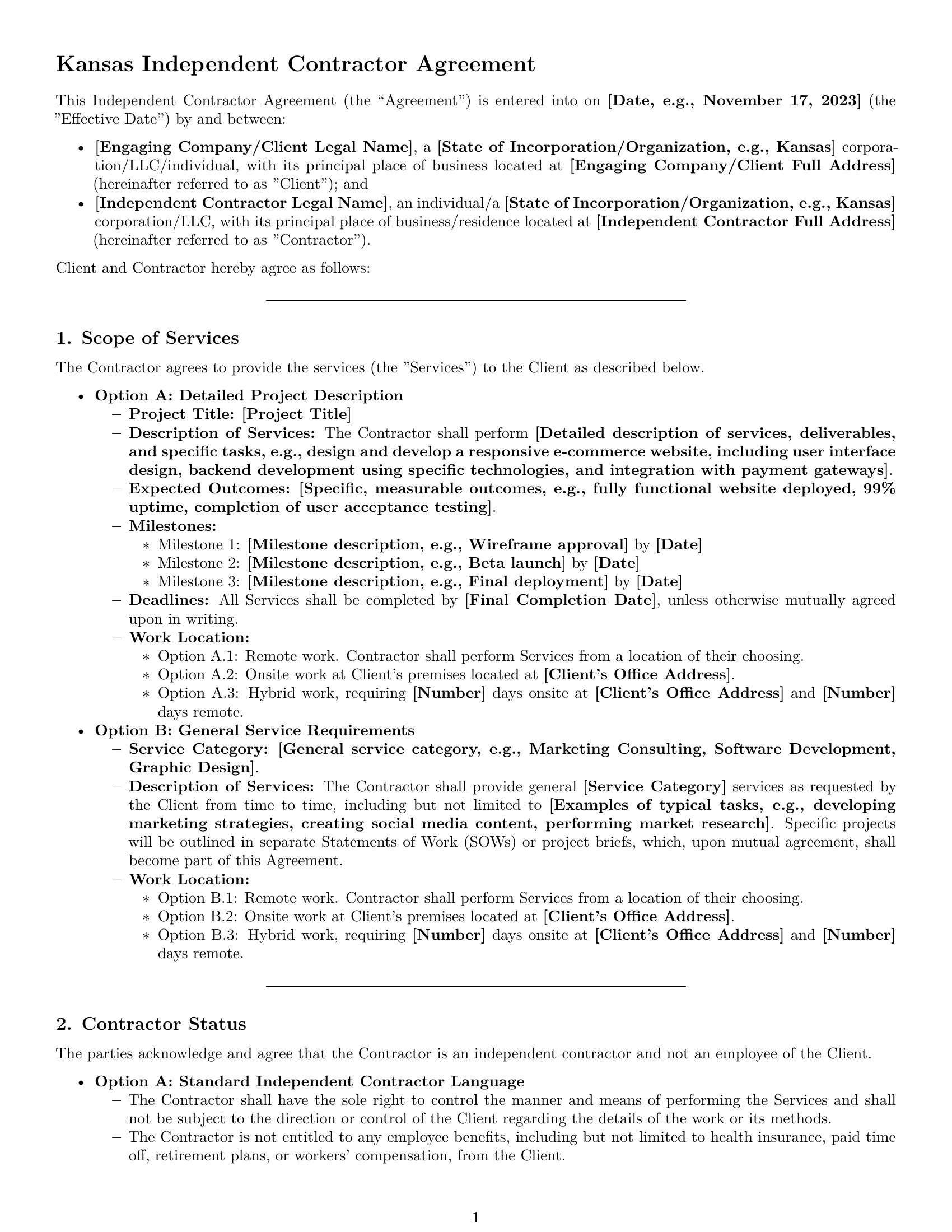 Preview page 1 of Pro Kansas independent contractor agreement template