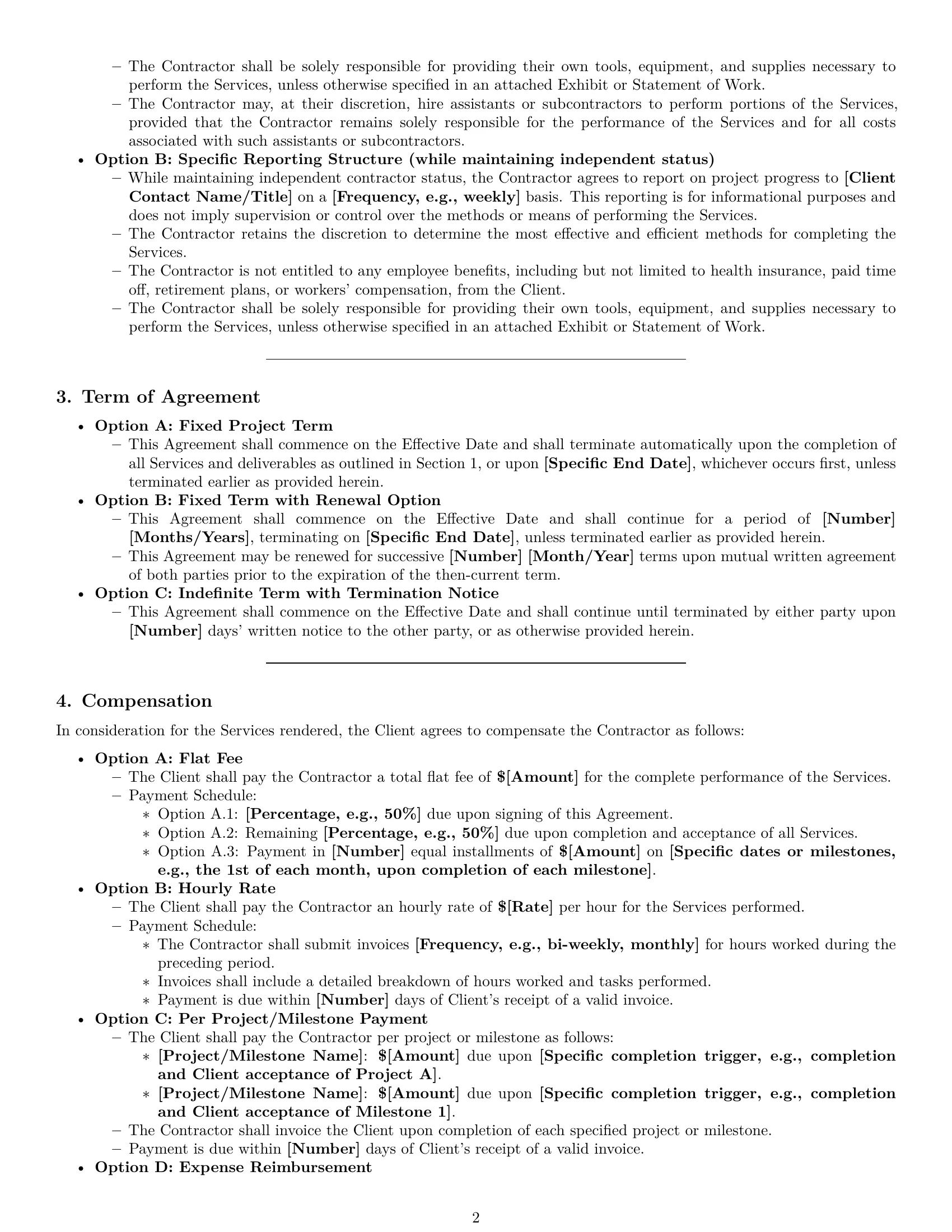 Preview page 2 of Pro Kansas independent contractor agreement template
