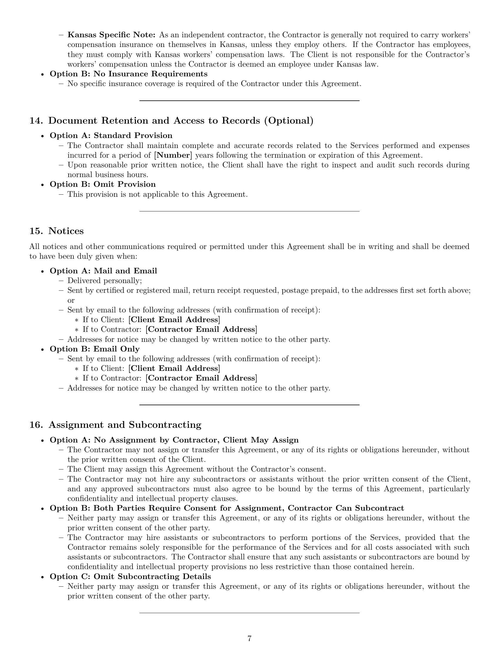 Preview page 7 of Pro Kansas independent contractor agreement template