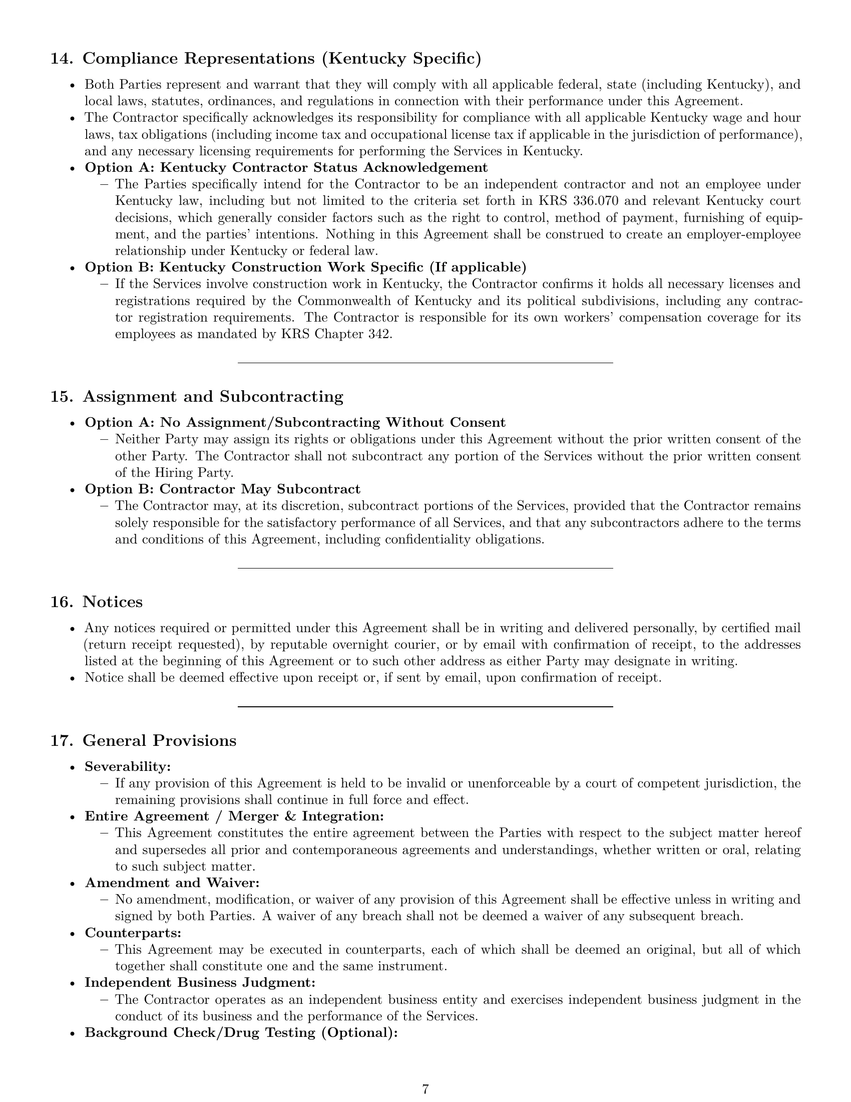 Preview page 7 of Pro Kentucky independent contractor agreement template