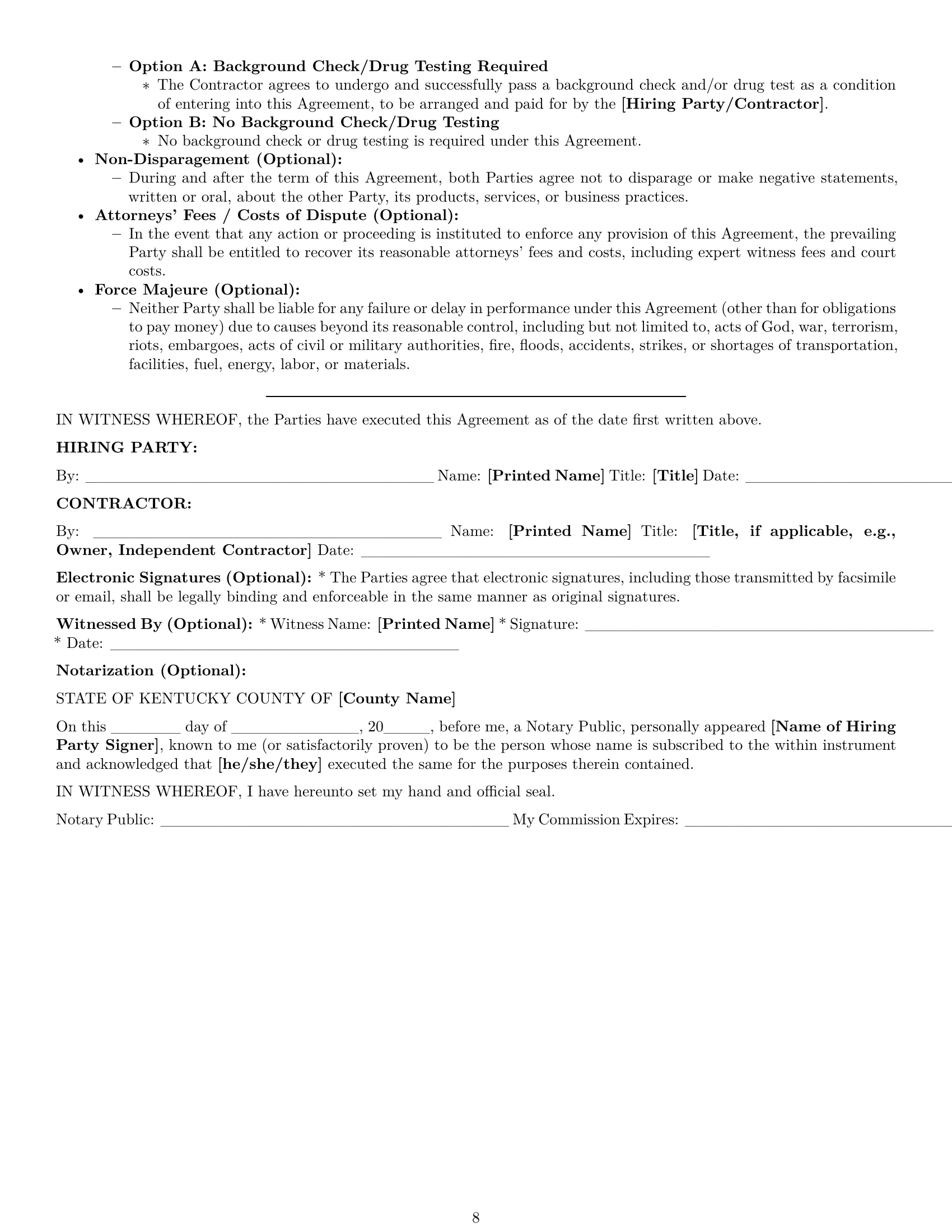 Preview page 8 of Pro Kentucky independent contractor agreement template