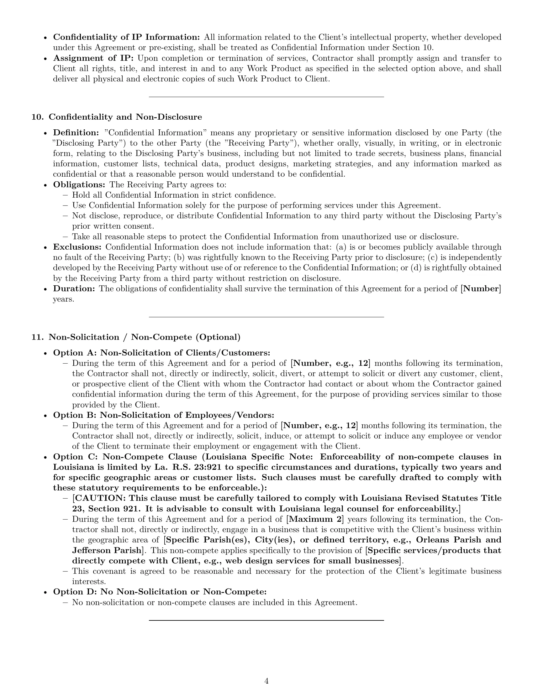 Preview page 4 of Pro Louisiana independent contractor agreement template