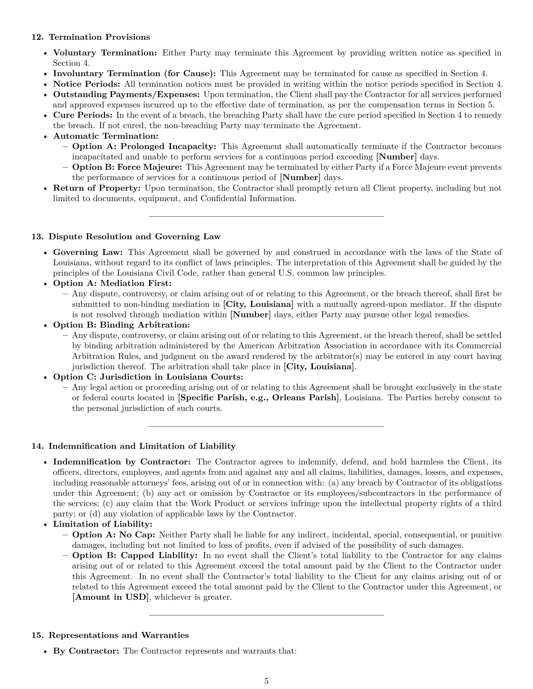 Preview page 5 of Pro Louisiana independent contractor agreement template