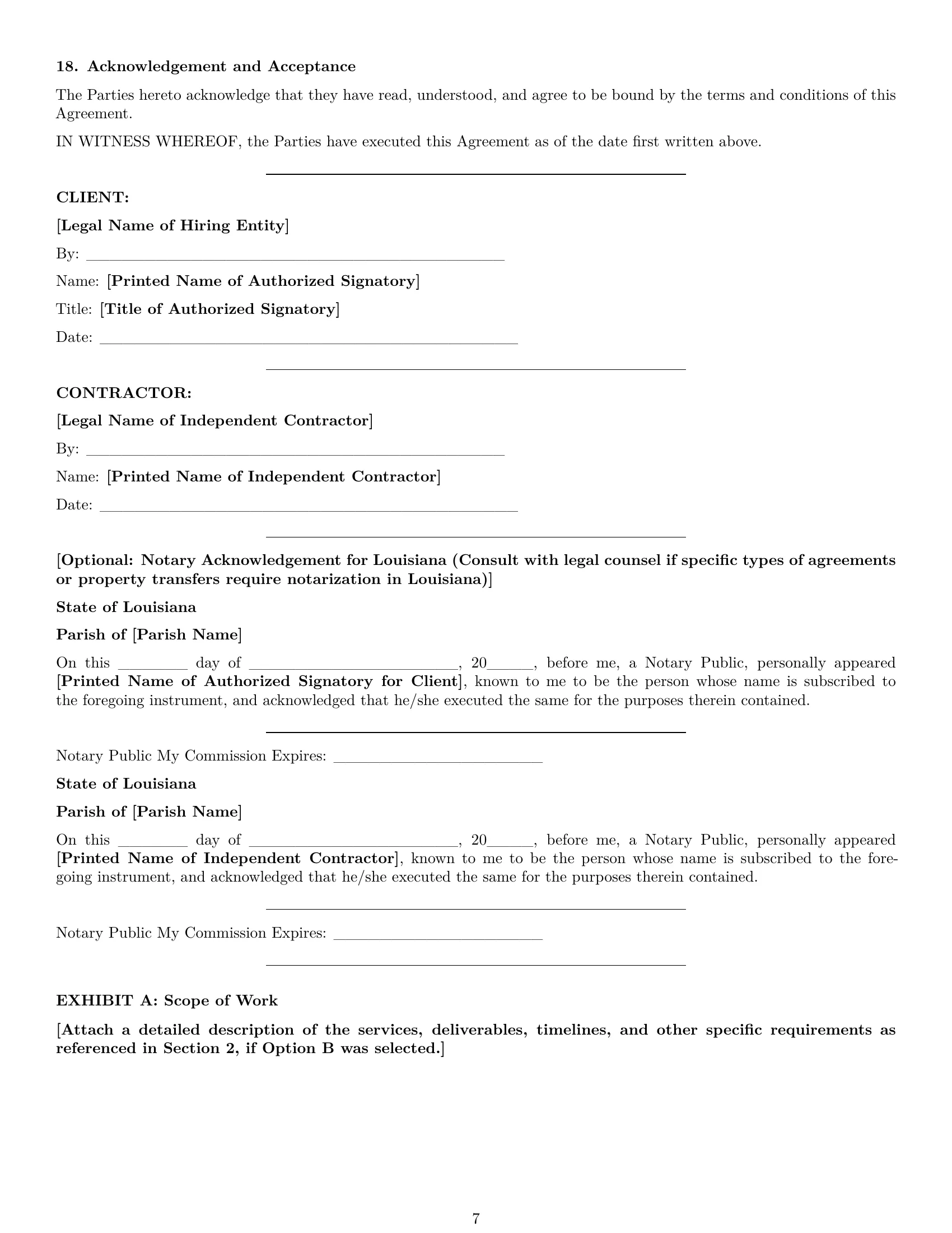 Preview page 7 of Pro Louisiana independent contractor agreement template