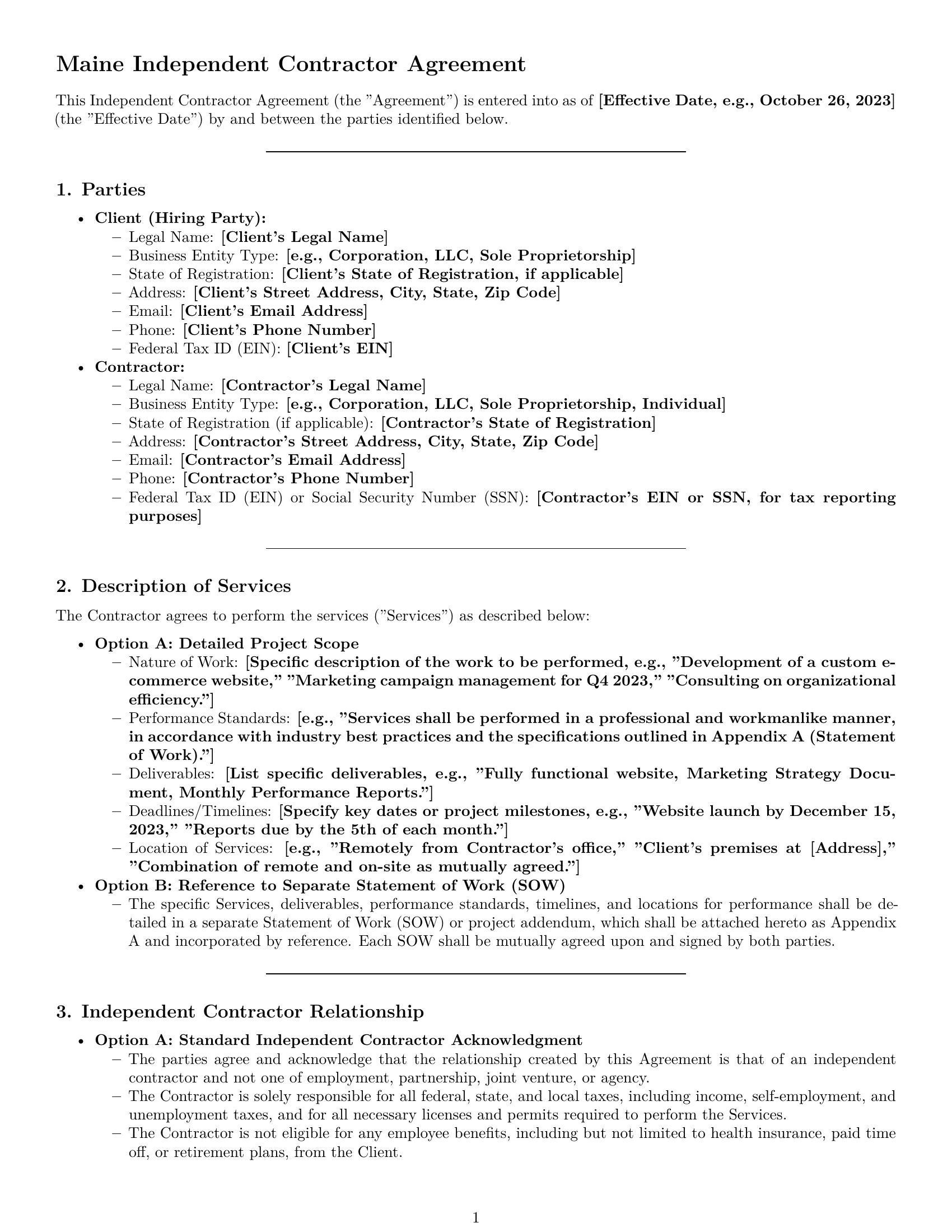 Preview page 1 of Pro Maine independent contractor agreement template