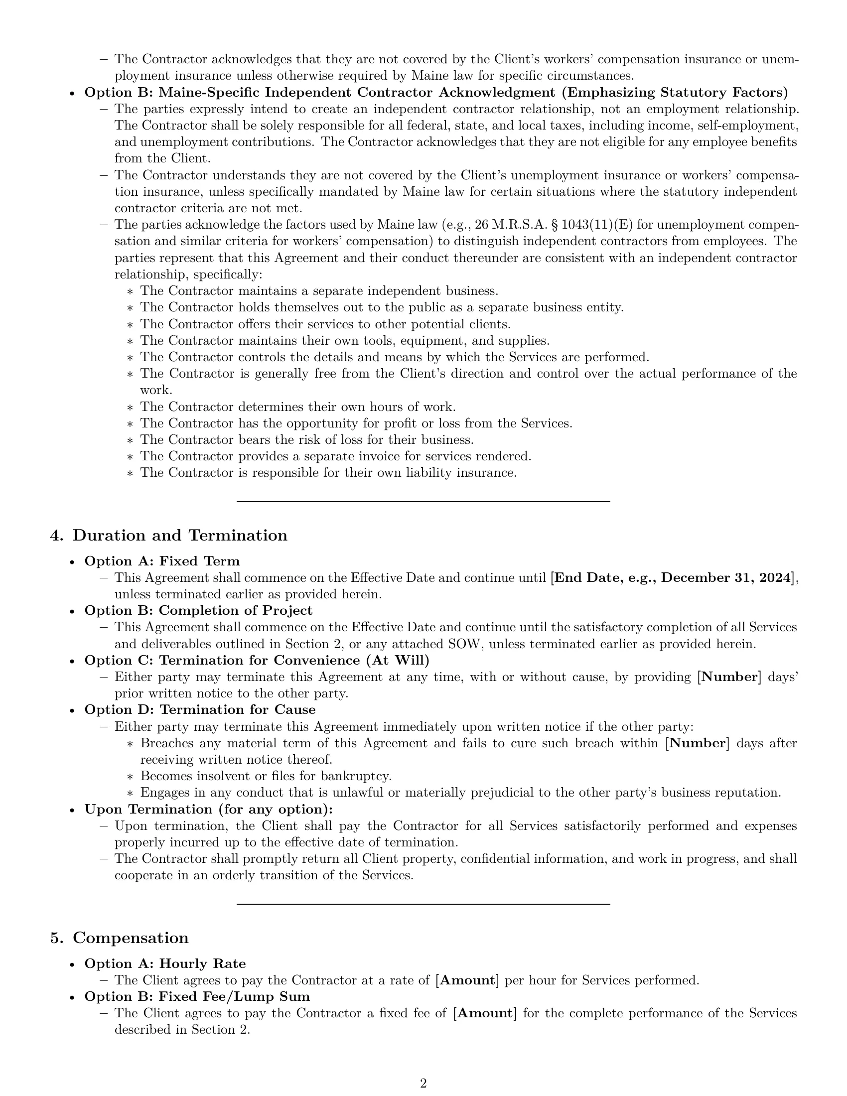 Preview page 2 of Pro Maine independent contractor agreement template