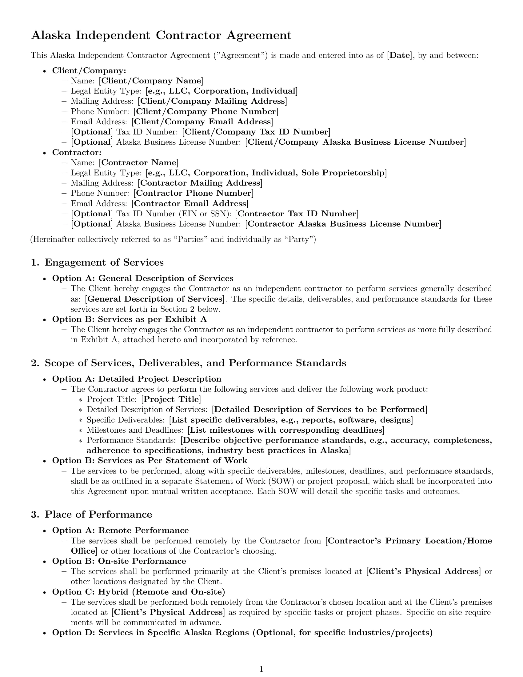Preview page 1 of Pro Alaska independent contractor agreement template