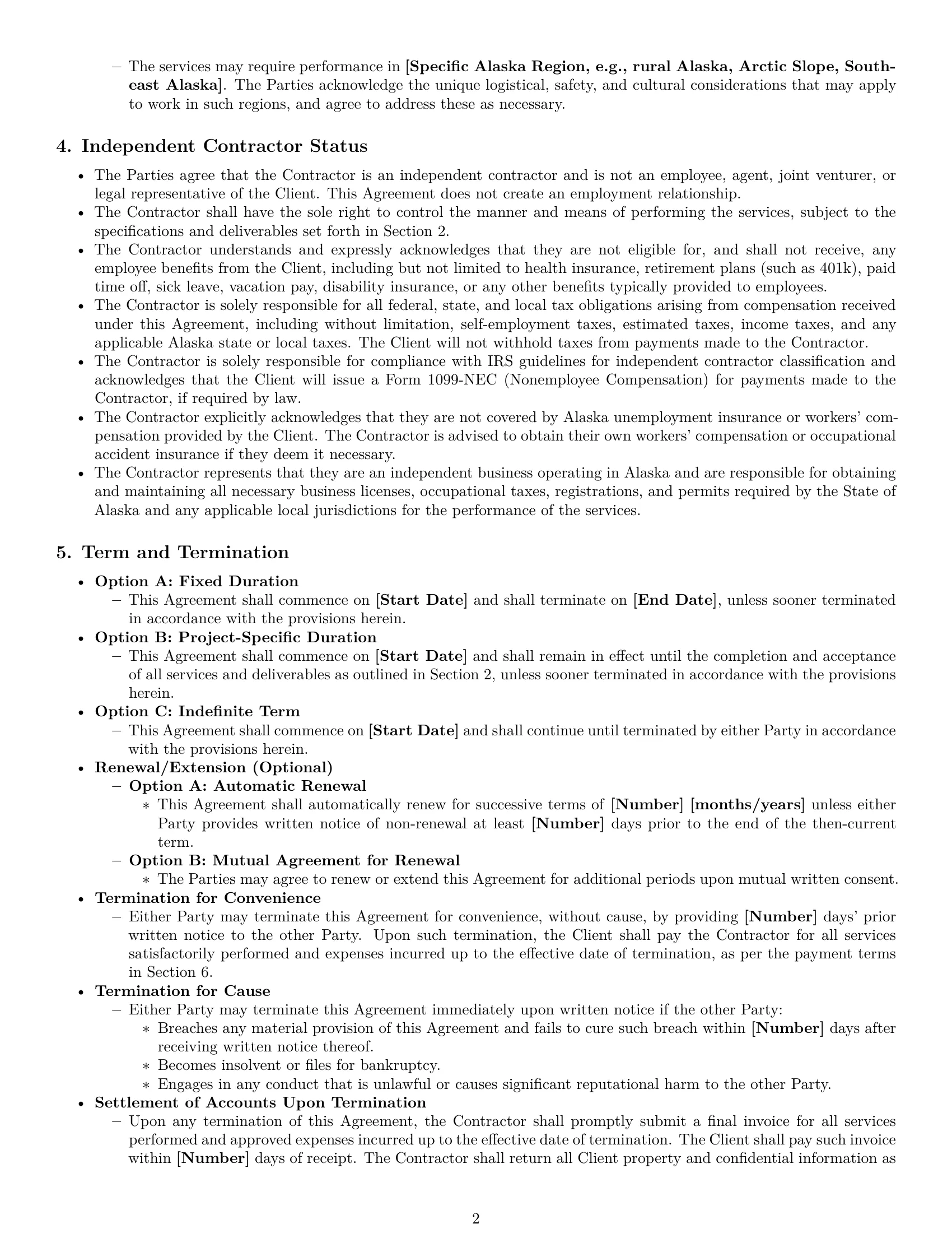 Preview page 2 of Pro Alaska independent contractor agreement template