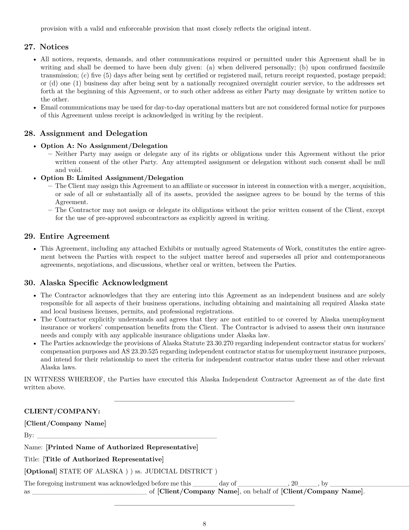 Preview page 8 of Pro Alaska independent contractor agreement template