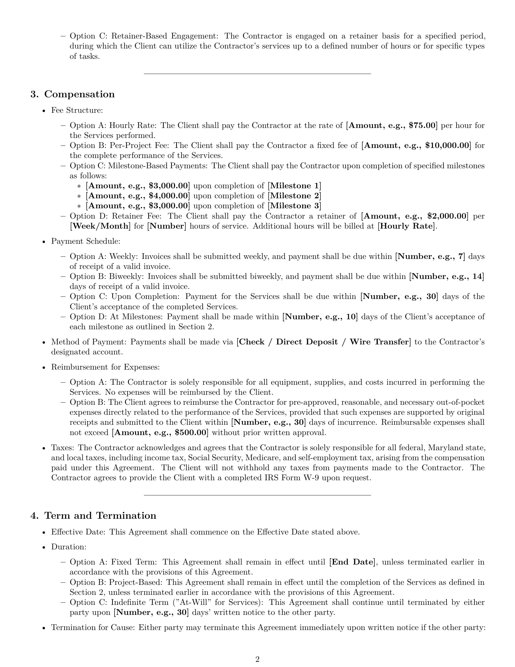 Preview page 2 of Pro Maryland independent contractor agreement template