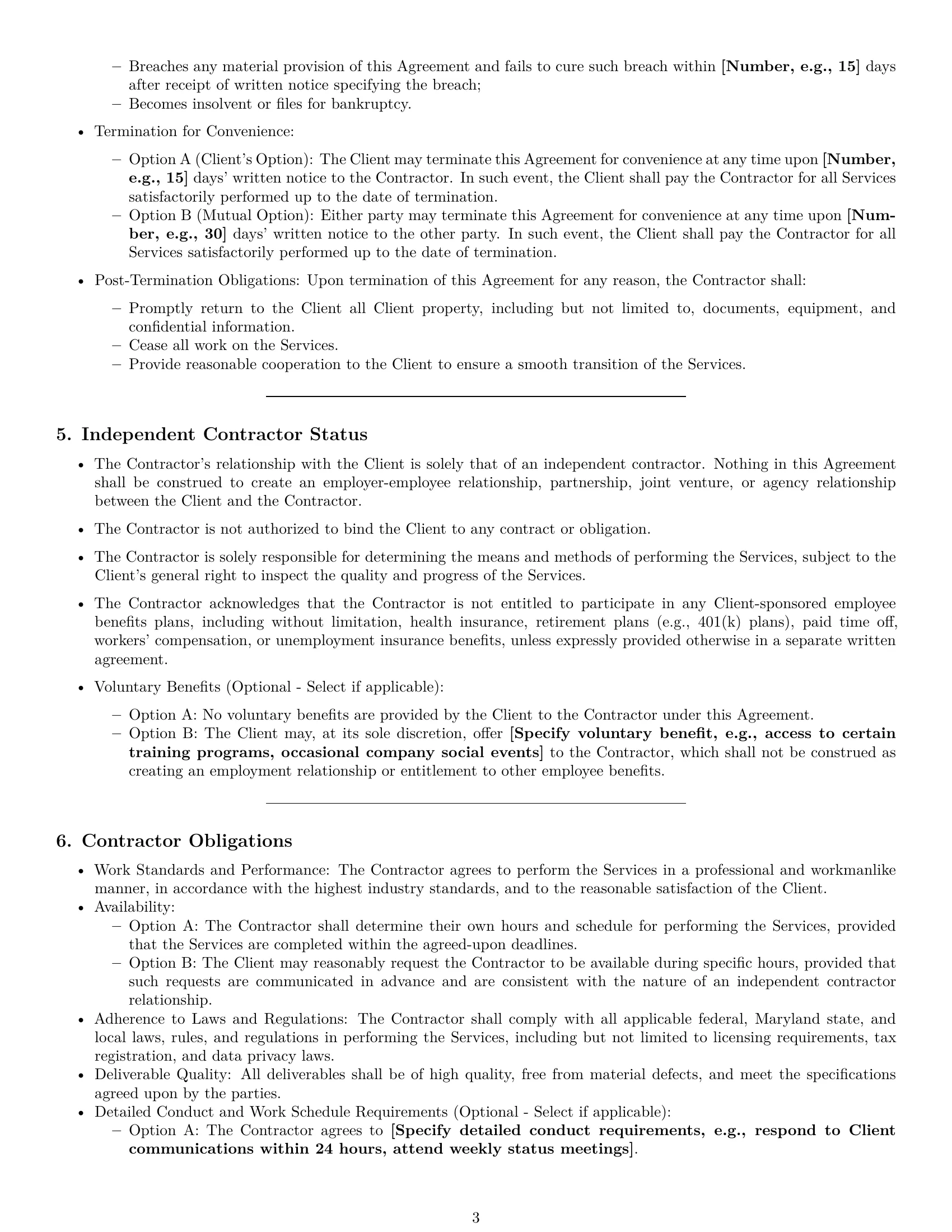 Preview page 3 of Pro Maryland independent contractor agreement template