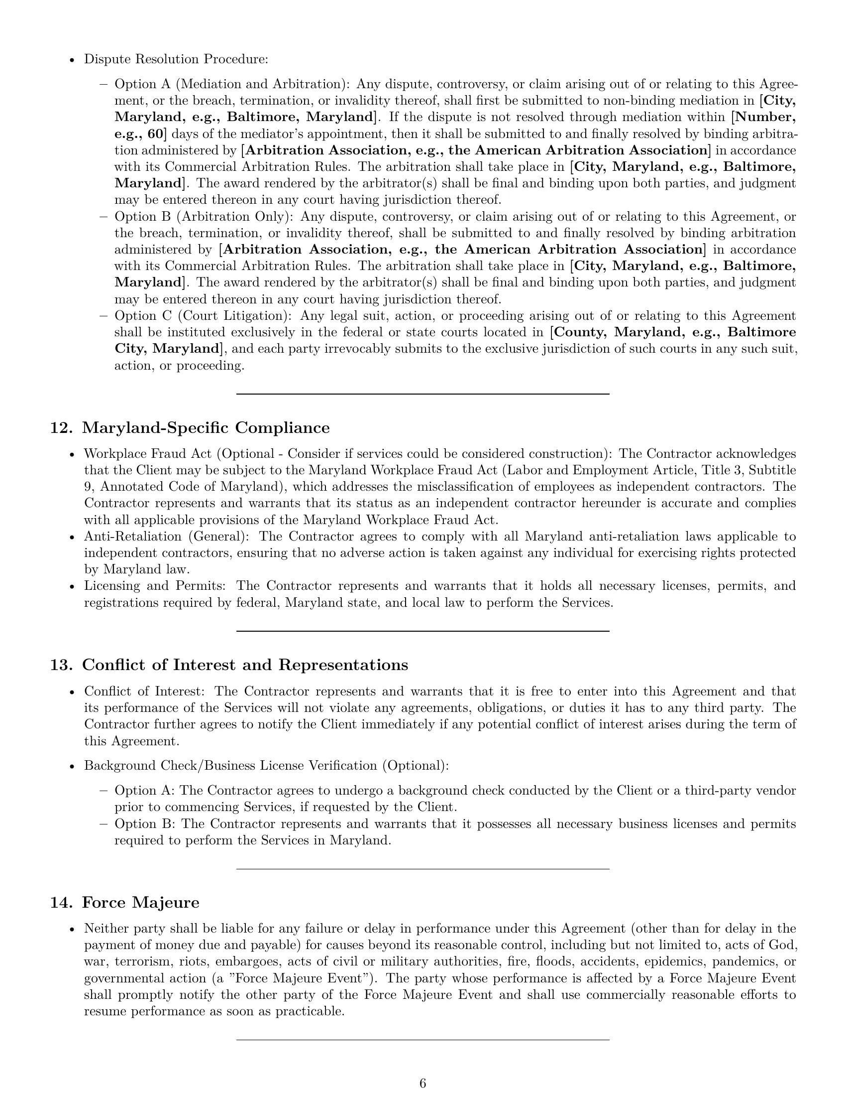 Preview page 6 of Pro Maryland independent contractor agreement template