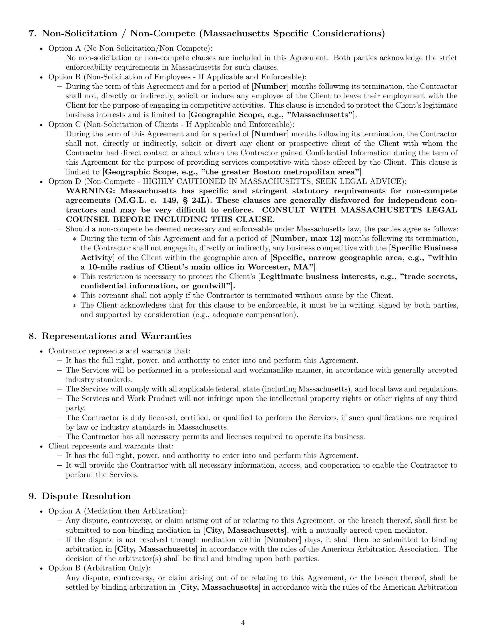 Preview page 4 of Pro Massachusetts independent contractor agreement template