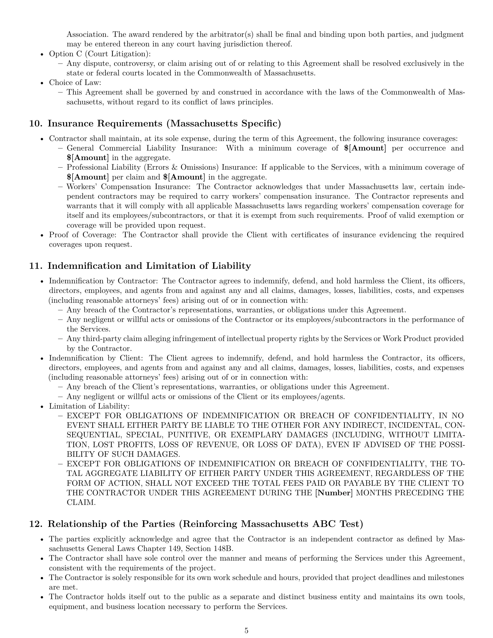 Preview page 5 of Pro Massachusetts independent contractor agreement template