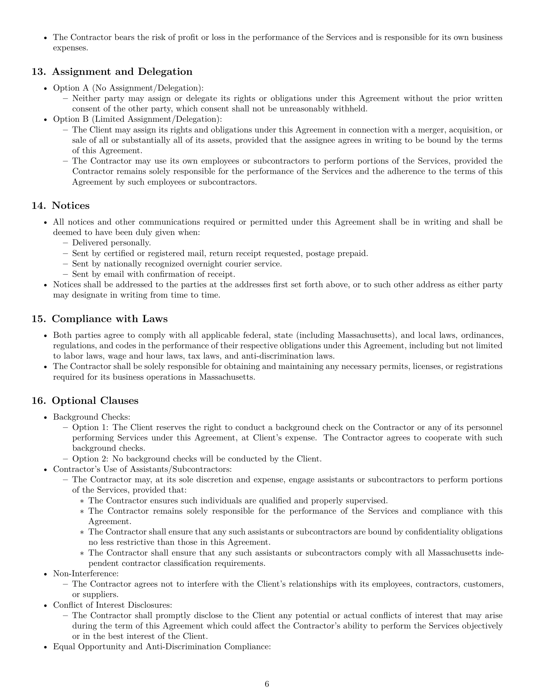 Preview page 6 of Pro Massachusetts independent contractor agreement template