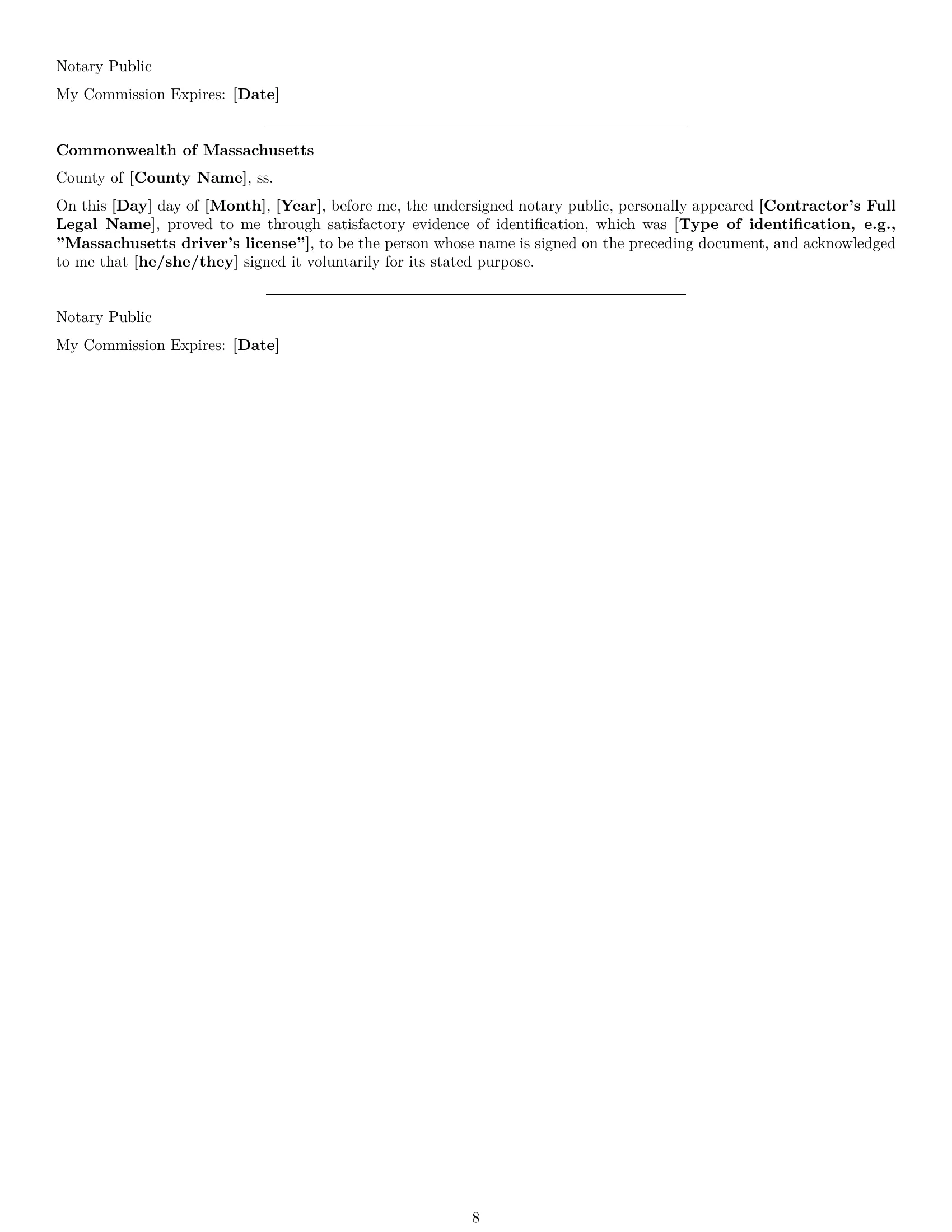 Preview page 8 of Pro Massachusetts independent contractor agreement template