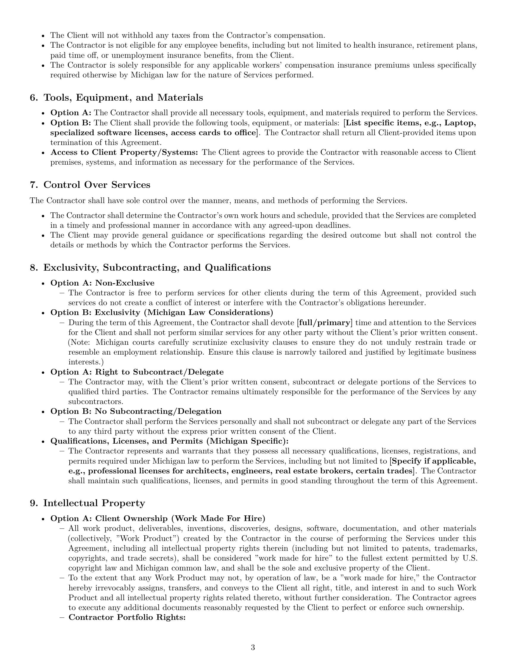 Preview page 3 of Pro Michigan independent contractor agreement template
