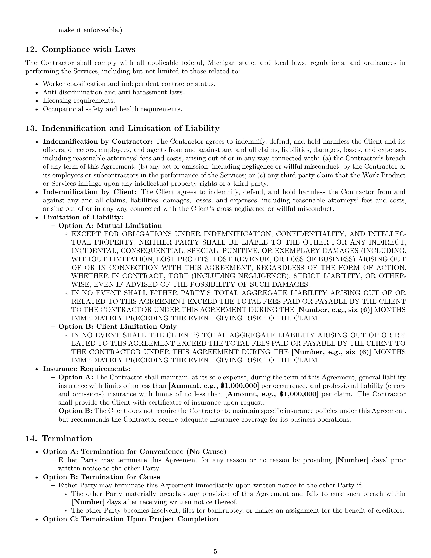 Preview page 5 of Pro Michigan independent contractor agreement template