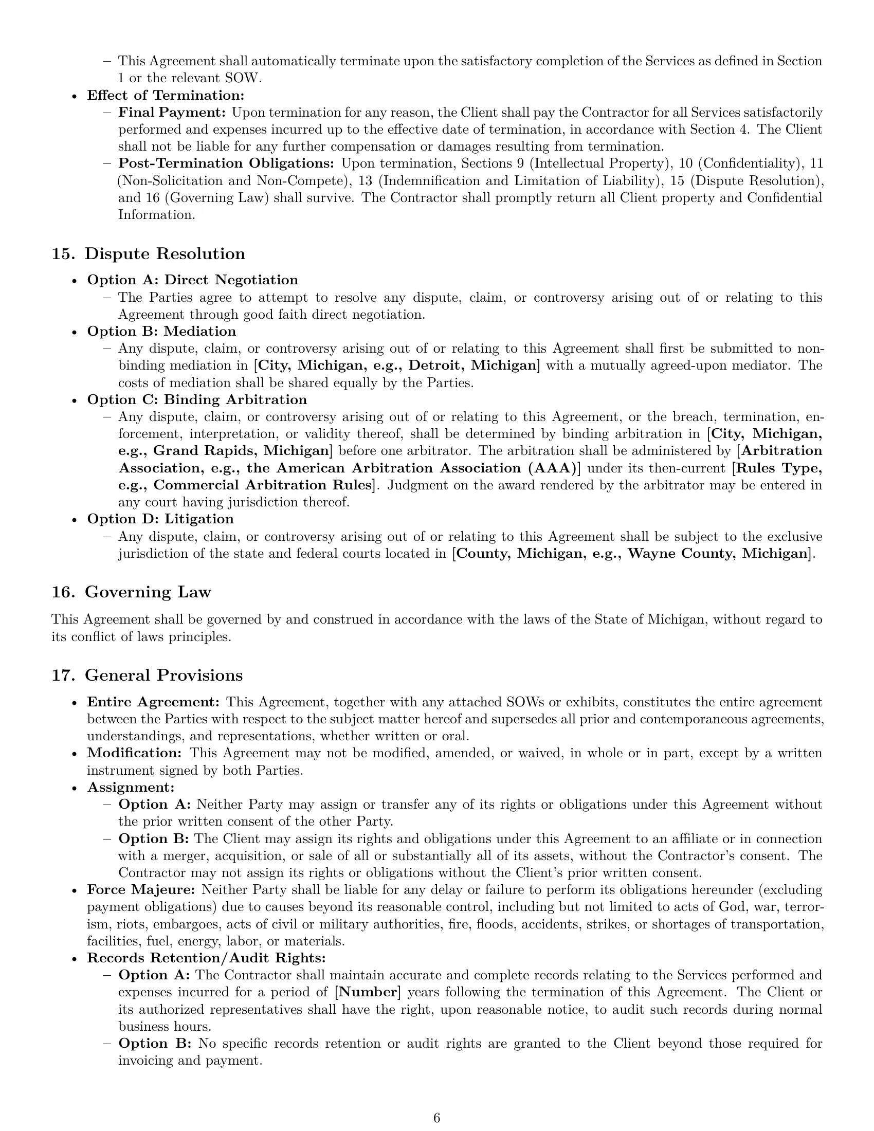 Preview page 6 of Pro Michigan independent contractor agreement template