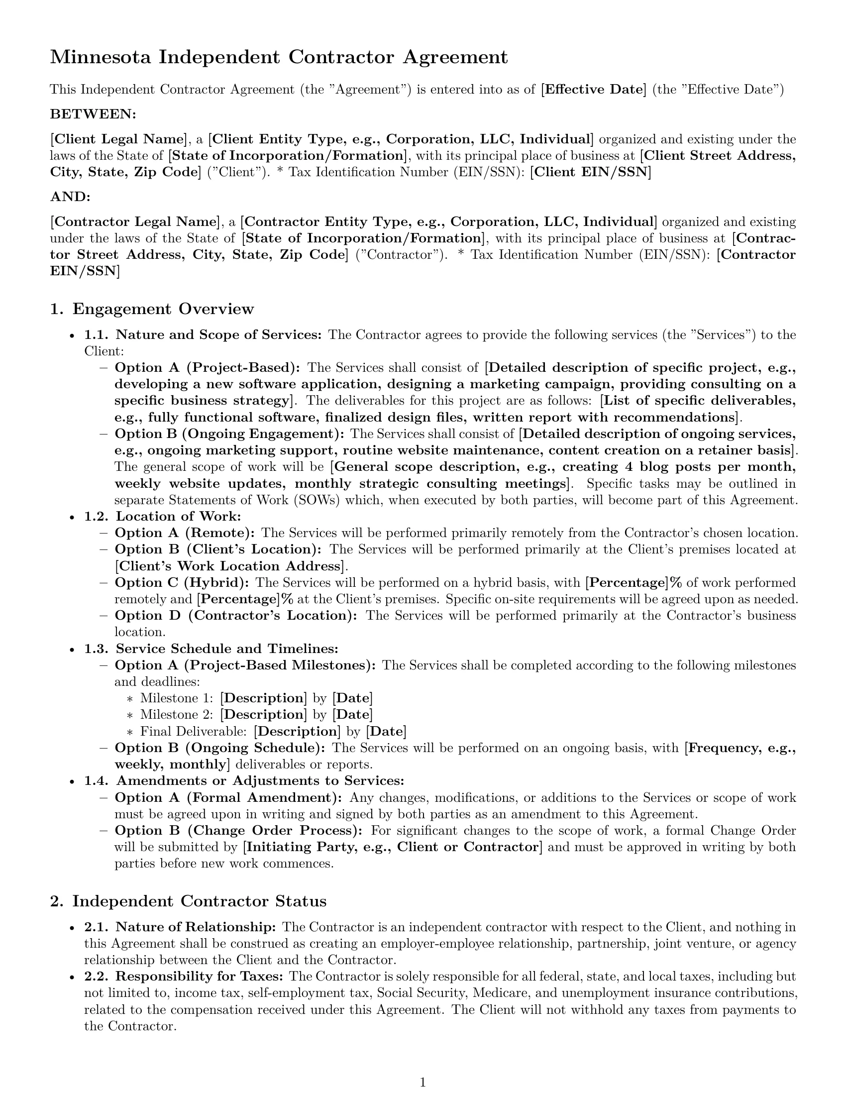 Preview page 1 of Pro Minnesota independent contractor agreement template