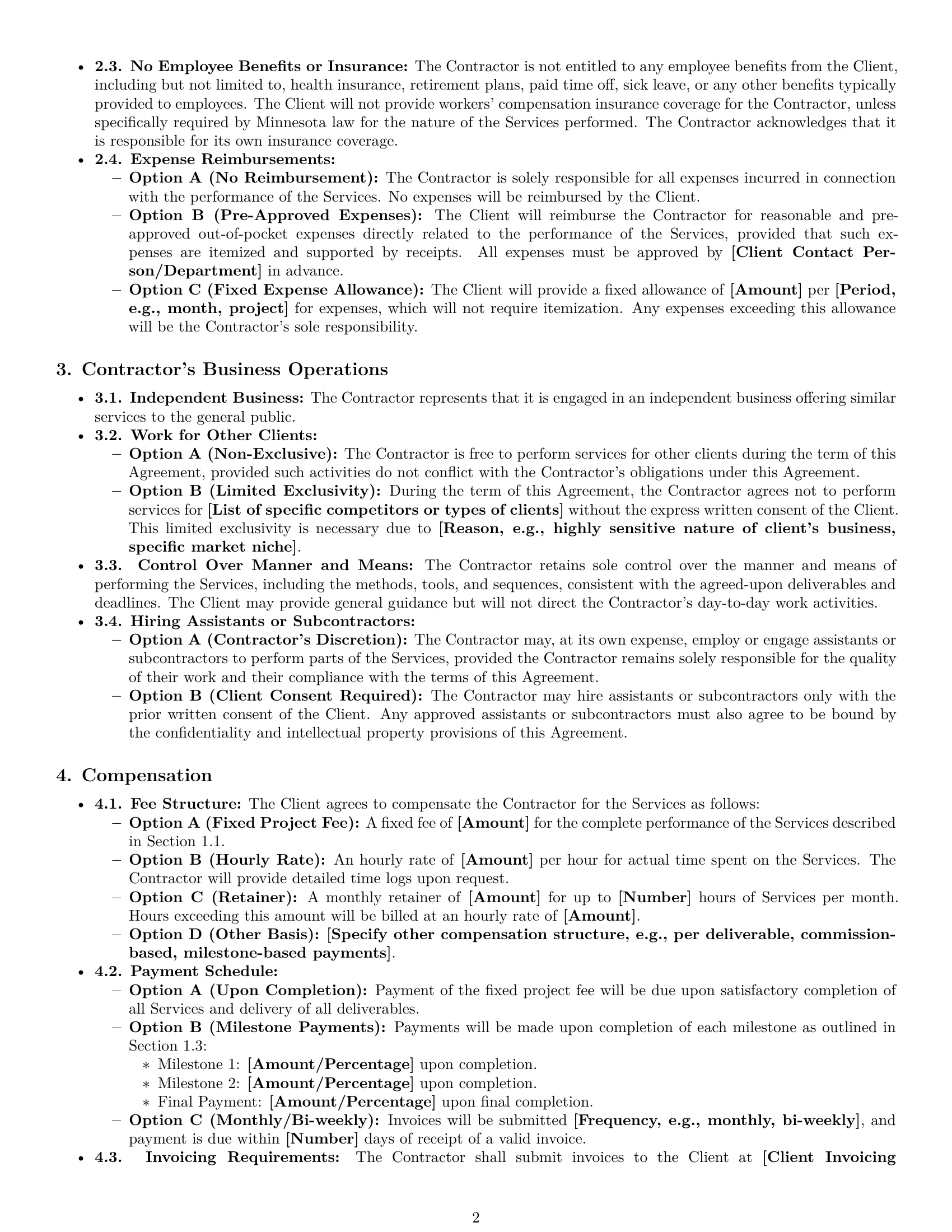 Preview page 2 of Pro Minnesota independent contractor agreement template