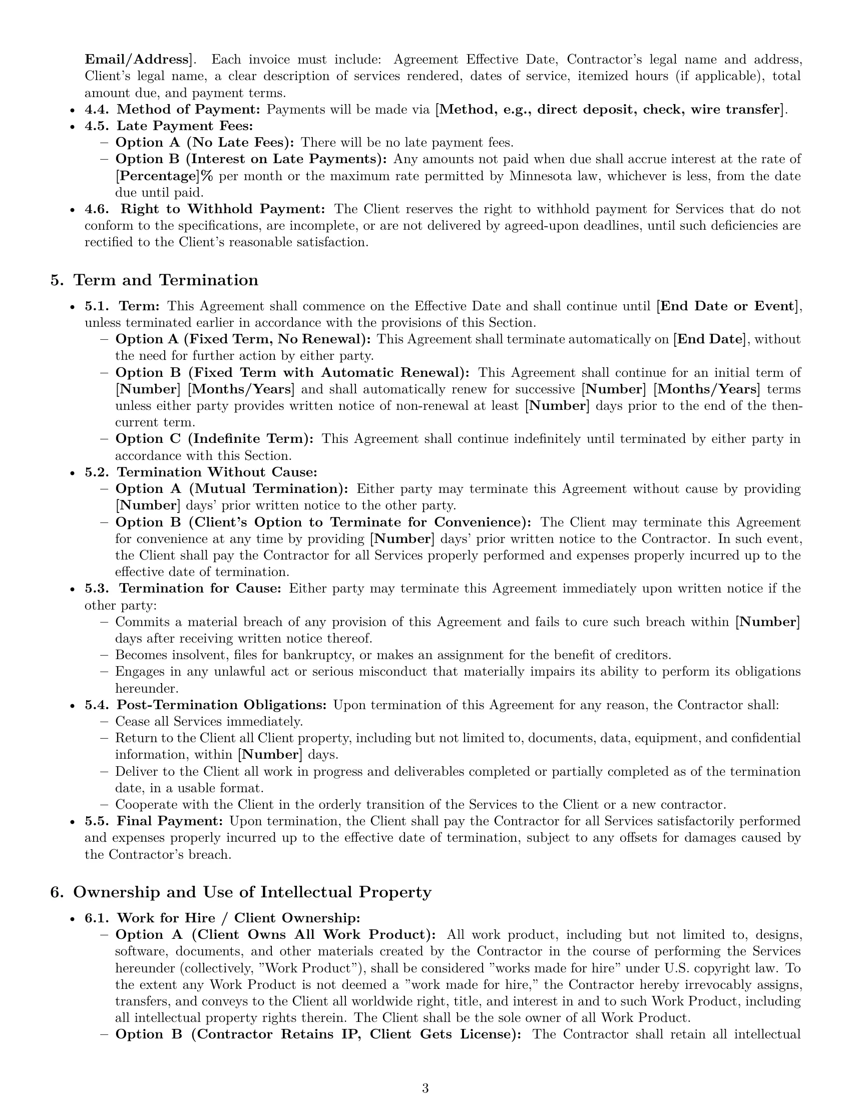 Preview page 3 of Pro Minnesota independent contractor agreement template
