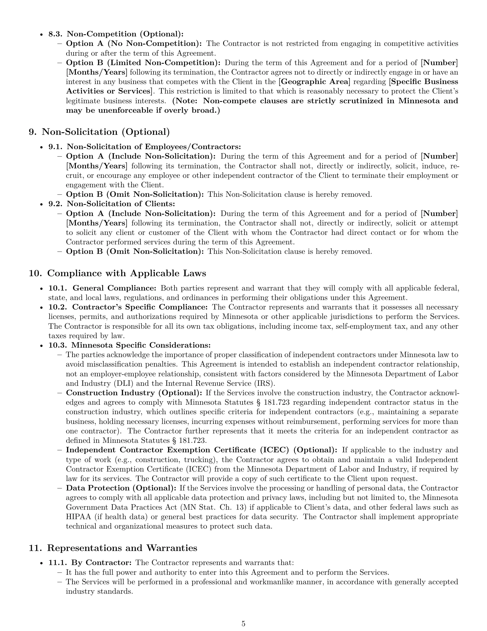 Preview page 5 of Pro Minnesota independent contractor agreement template