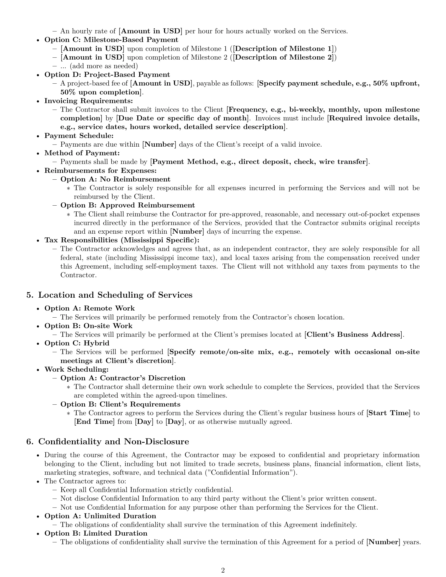 Preview page 2 of Pro Mississippi independent contractor agreement template