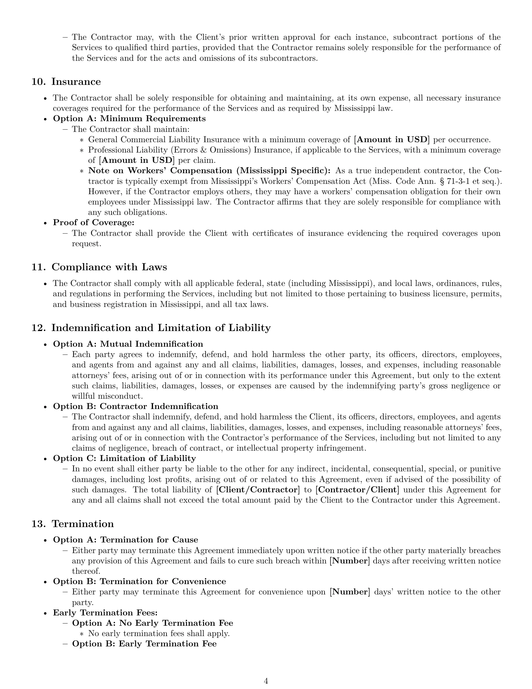 Preview page 4 of Pro Mississippi independent contractor agreement template