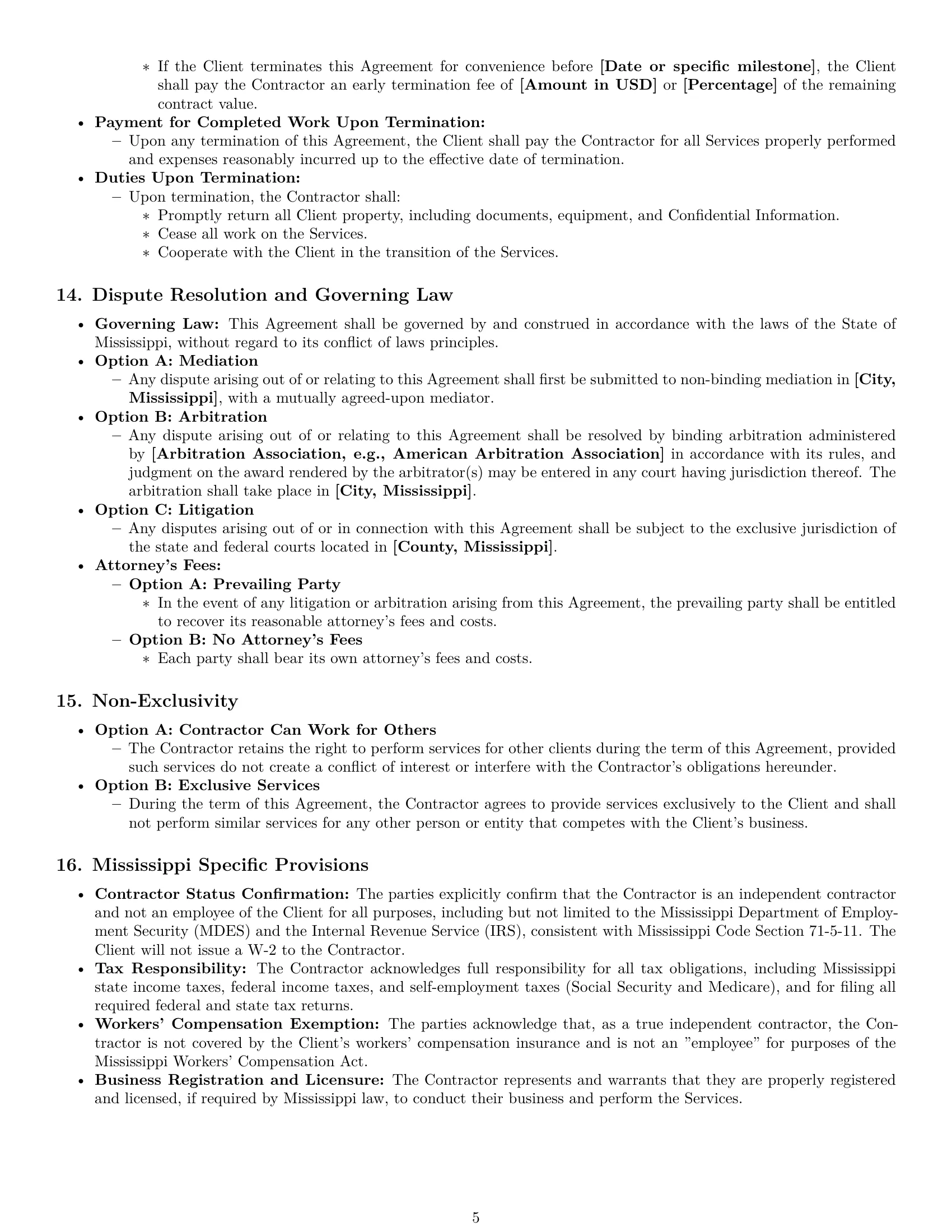 Preview page 5 of Pro Mississippi independent contractor agreement template