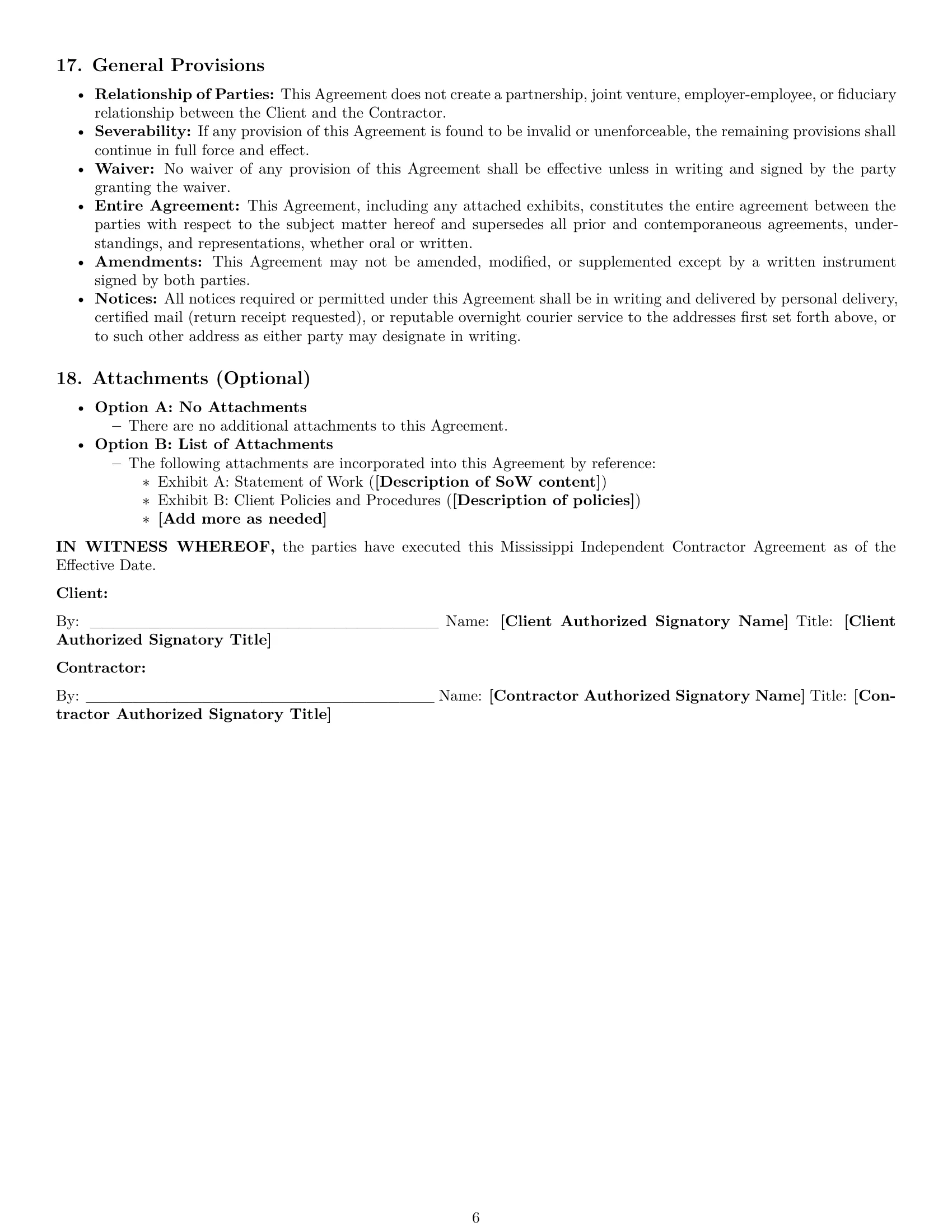 Preview page 6 of Pro Mississippi independent contractor agreement template