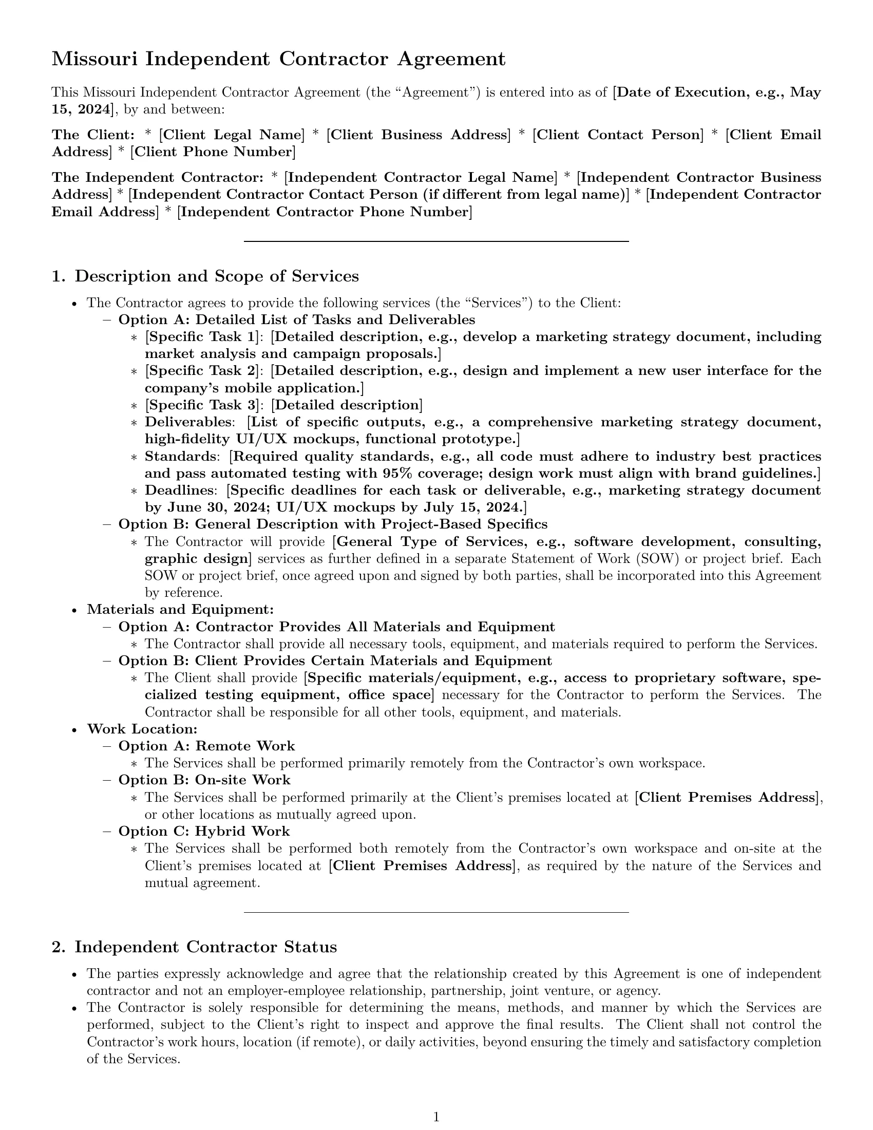 Preview page 1 of Pro Missouri independent contractor agreement template