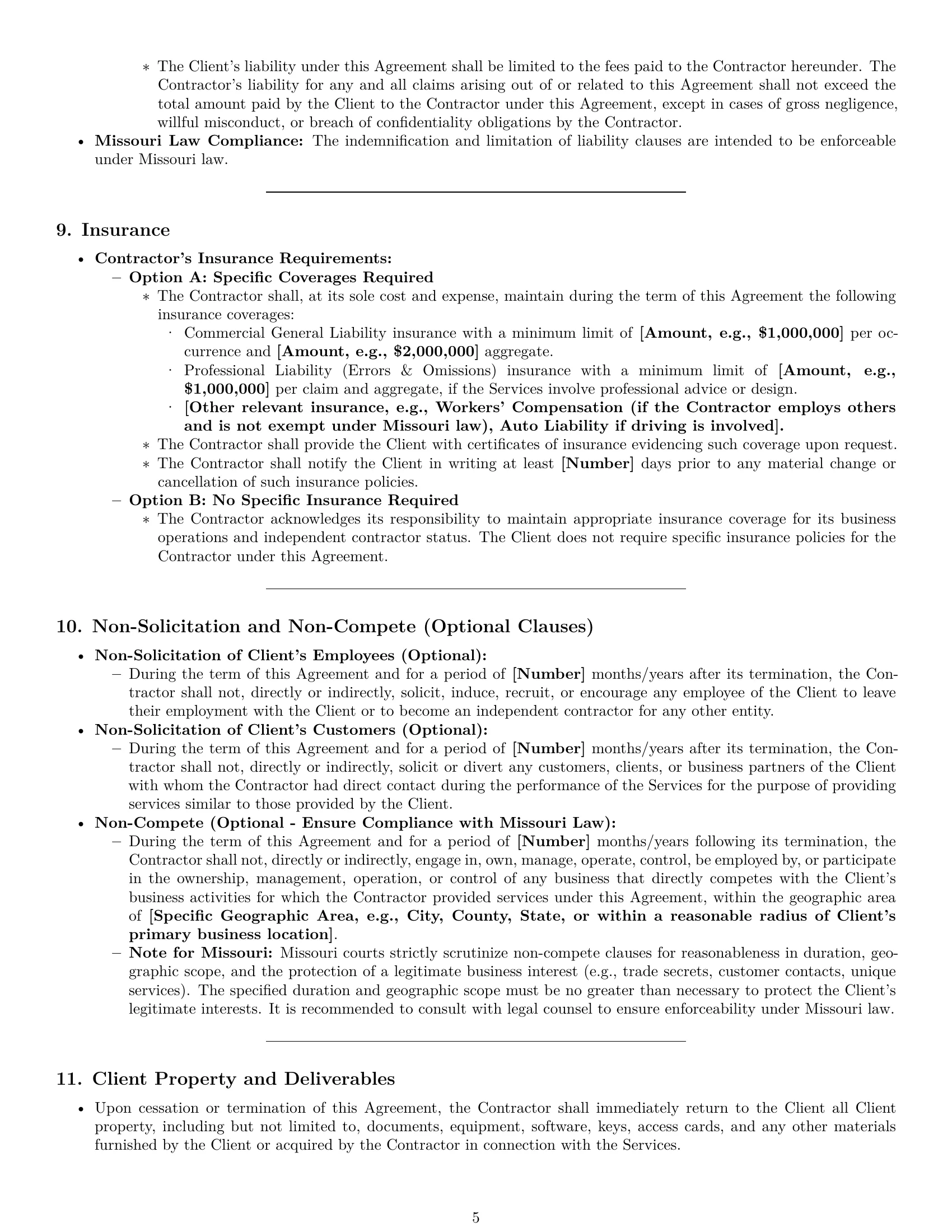 Preview page 5 of Pro Missouri independent contractor agreement template